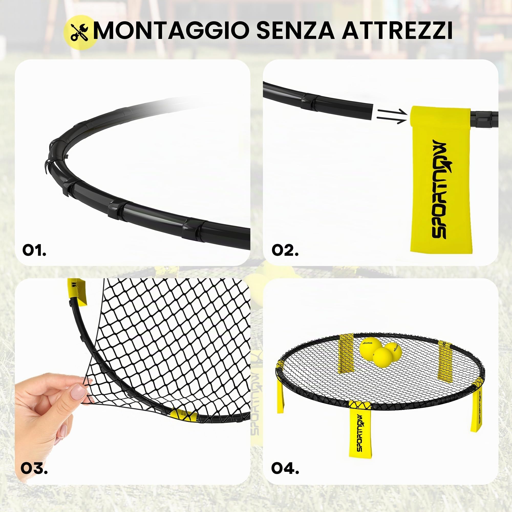 SPORTNOW Set gioco Spike, mini beach set con rete, 3 palline, Giallo
