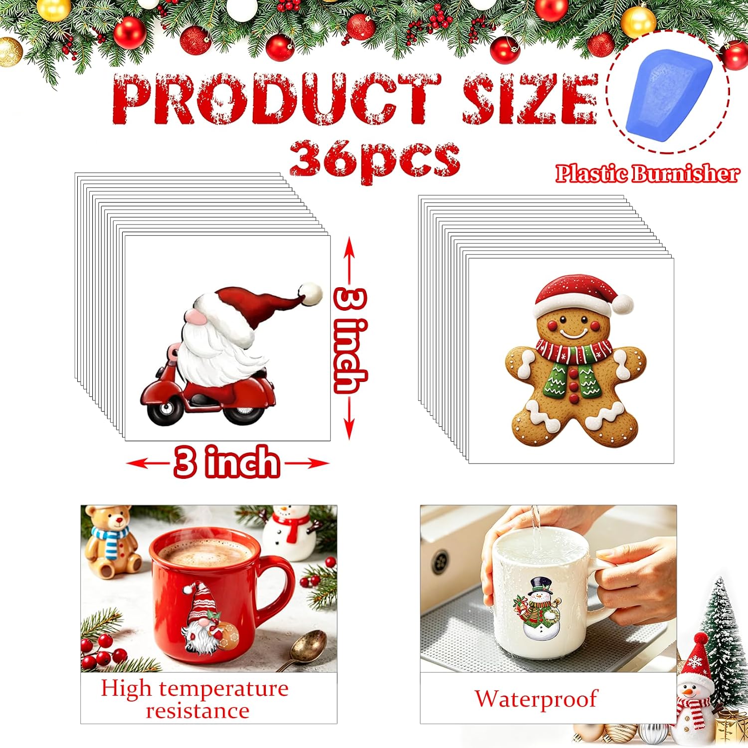 Christmas Rub On Transfers for Crafts Christmas Gingerbread Decals Stickers