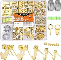 KURUI 303pcs Heavy Duty Picture Hanging Kit - Hooks, Nails, Sawtooth, Wire, D-Rings & Level for Frames up to 75lbs