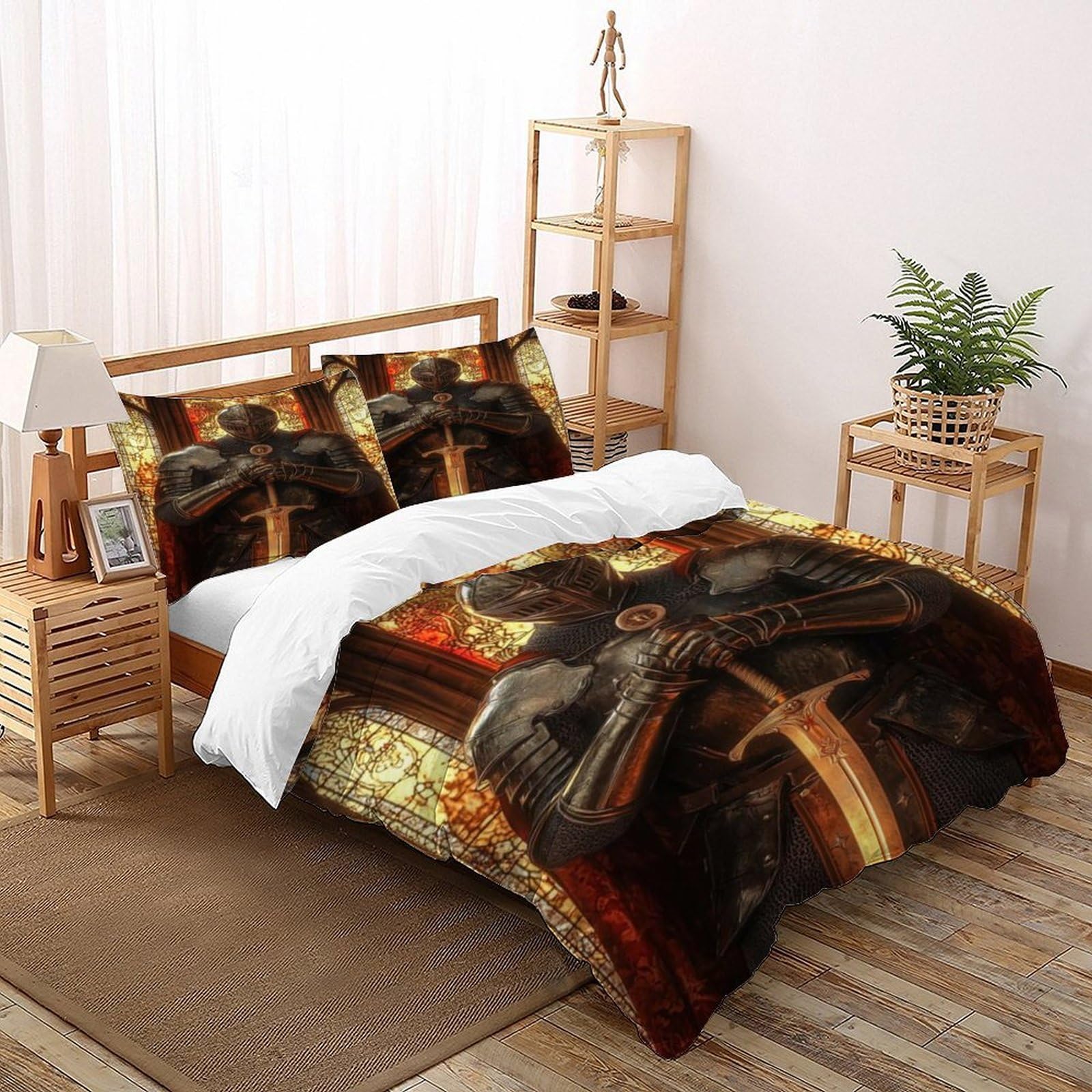Knight Glass Bedding Set 3D Design Gothic Themes Duvet Cover Set Microfiber Quilt Cover Universal for All Seasons with Pillowcase Super King（260x220cm）
