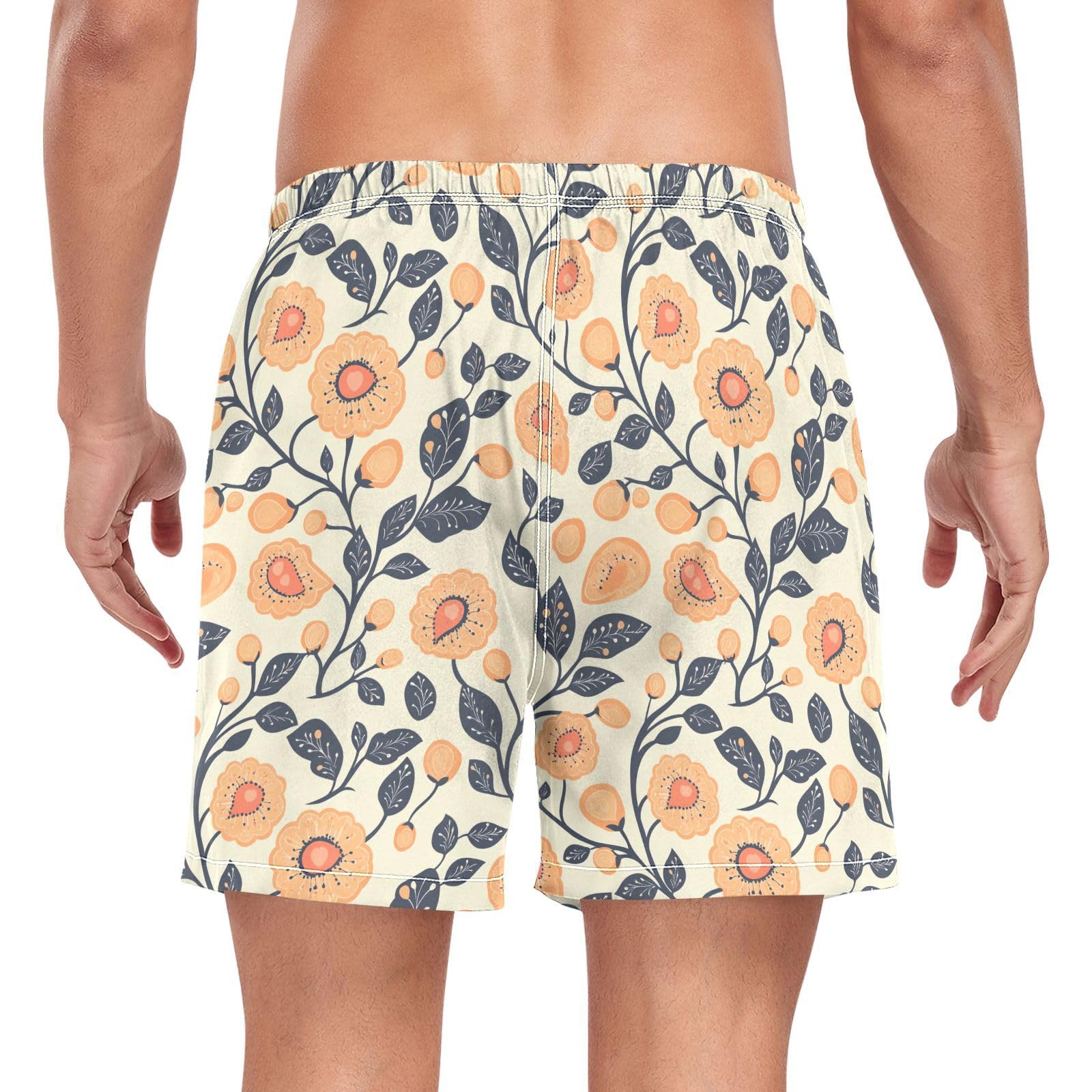 Yuiboo Peach Paisleys Flat Vector Design Swim Shorts for Men Mens 2In1 Running Shorts with Compression Liner and Pockets Swimming Board Shorts Quick Dry