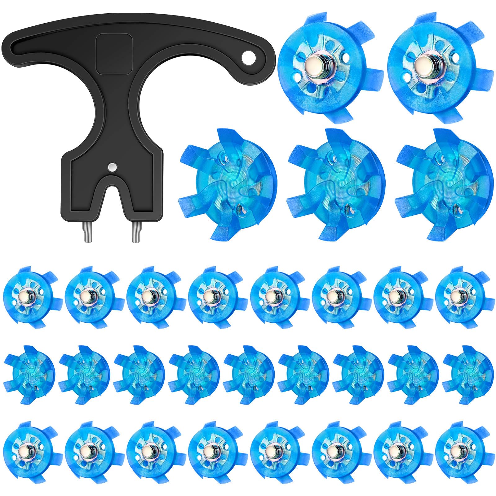 Cozypower 31 Pcs Golf Spikes Set Includes 30 Pcs Golf Cleats Replacement Black Cleats Spanner Metal Thread Screw 6 mm Dia Spike Tool for Lawn Cricket
