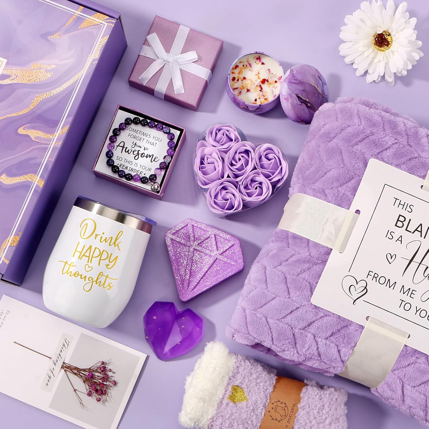 Birthday Gifts for Women Self Care Gift Set, Purple Relaxing Spa Gift Baskets Get Well Soon Care Package, Unique Valentines Day Gifts for Her Mom Wife Girlfriend Friends Sister - Image 2