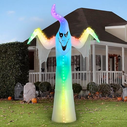 GEMMY AIRBLOWN® Inflatable – THE Original Blow UP Holiday Decor 12 FT Ghost Halloween Inflatables Outdoor Decoration, Colorful Ghost Blow Up with LEDs for Indoor/Outdoor Halloween Yard Decoration