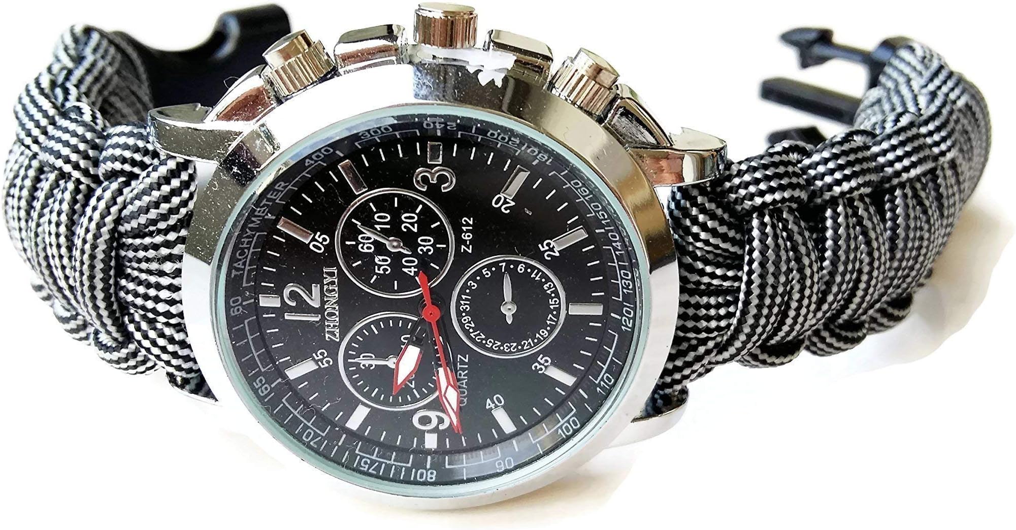 Athletic grey paracord nylon strap steel wrist watch men Parachute bracelet Cool gift for men