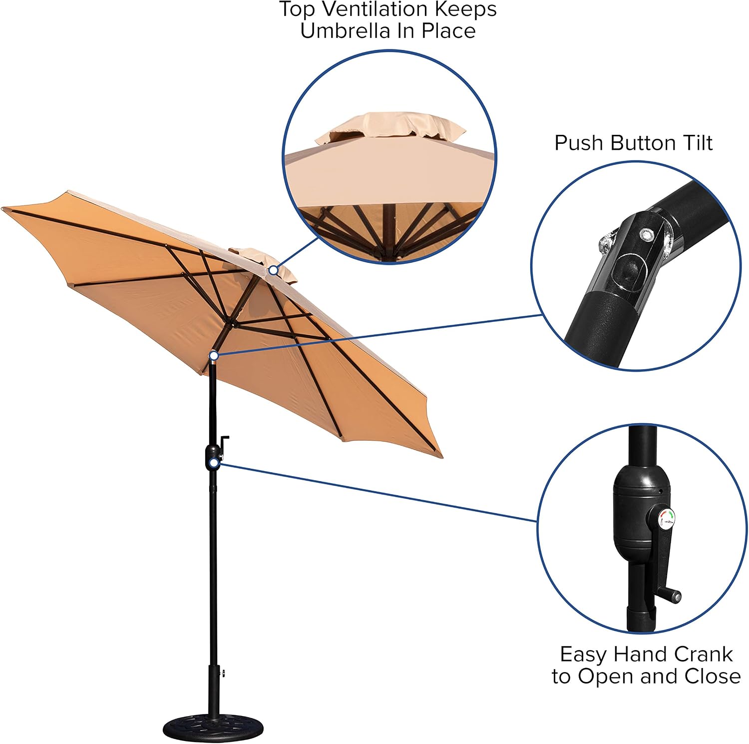 BizChair 9 FT Round Umbrella with Crank and Tilt Function and Standing Umbrella Base