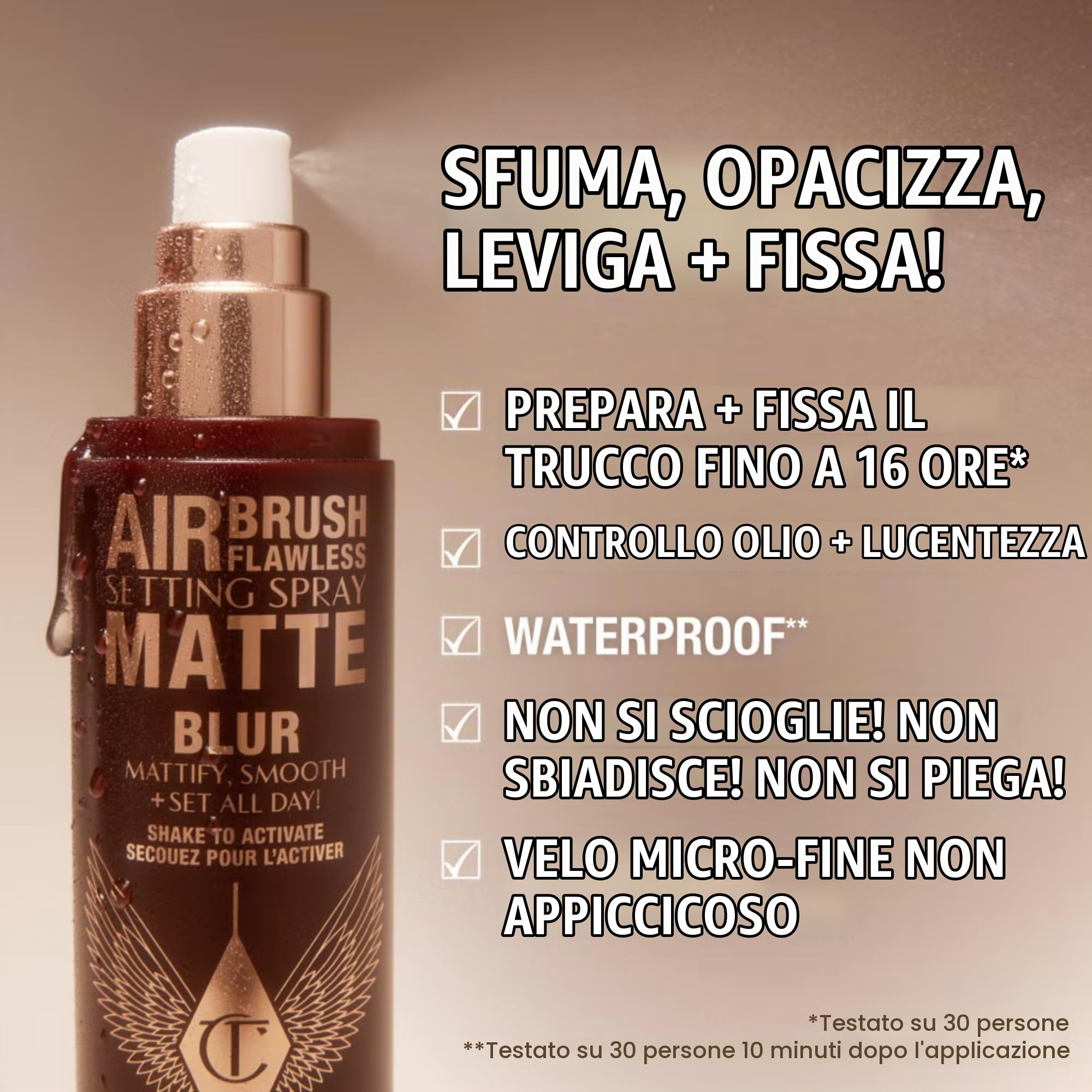 Charlotte Tilbury Airbrush Flawless Setting Spray Matte Effetto Blur, Spray di fissaggio opaco, Travel Size