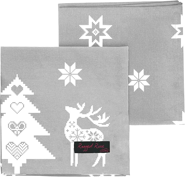 Ragged Rose Natalie Silver Grey Xmas napkins, Cotton, Large