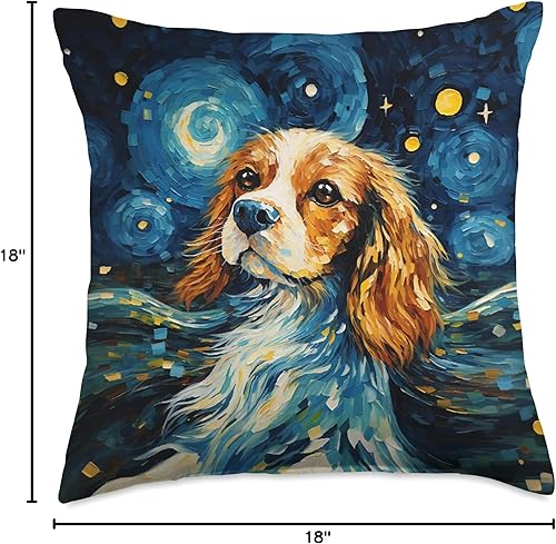 Miniatura 4 de Spaniel Puppy Dogs Starry Night Cocker Spaniel o Cavalier King Charles - Almohada de 18 x 18 pulgadas, multicolor