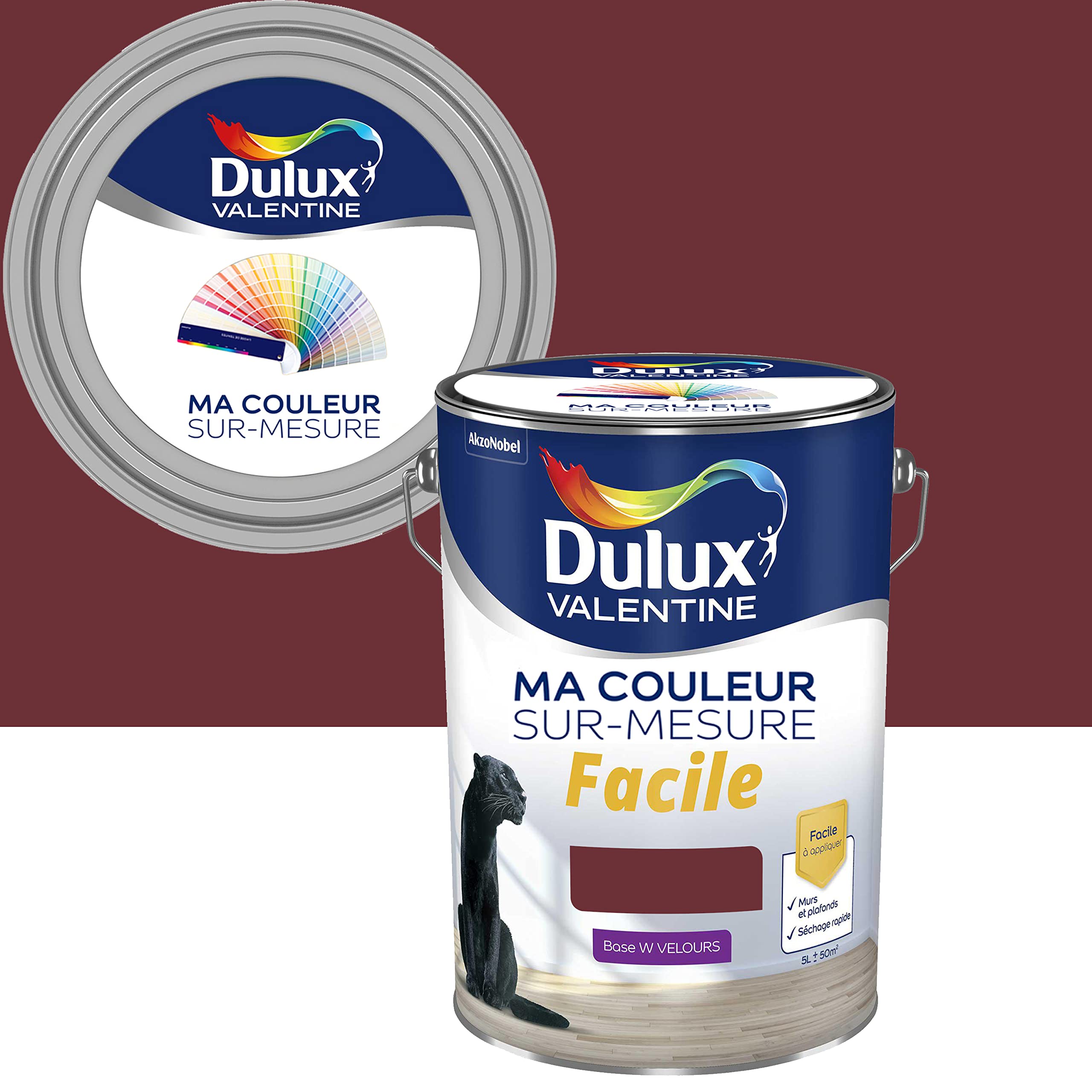 Ma Couleur Sur-mesure par Dulux Valentine – Peinture Intérieure Murs, Plafonds, Boiseries - Facile à appliquer - Velours Rouge Bordeaux 5 L