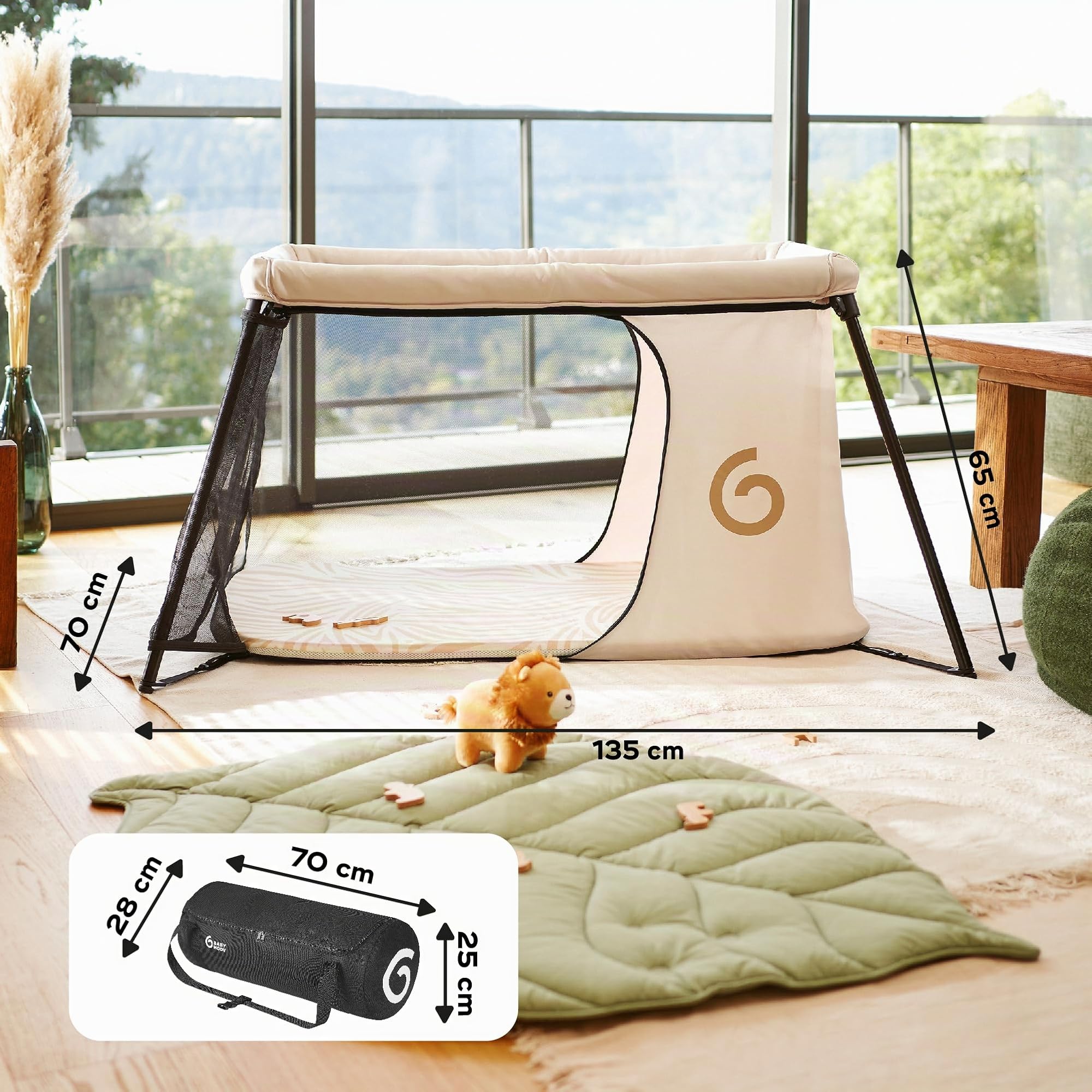 Babymoov Cuna Moov & Sleep, compacta y ligera (<5kg), Rápida de montar y plegar, Desde el nacimiento hasta los 4 años, Convertible en zona de juegos, Confortable, Densidad del colchón de 25kg/ms