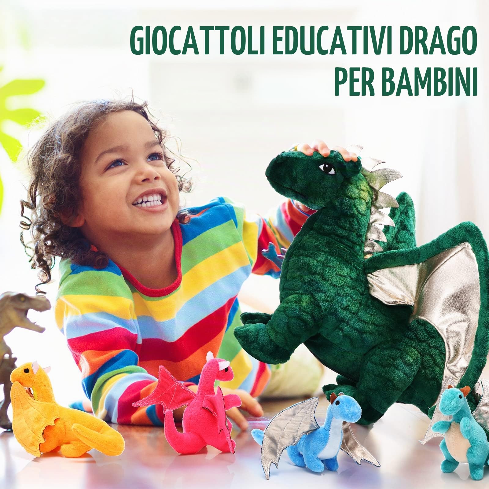 7 Pezzi di Giocattoli Drago Animale di Peluche Drago Grande 40 cm con 4 Graziosi Cuccioli di Drago di Peluche e 2 Uova nella Pancia di Mamma Drago Regali di Compleanno per Adolescenti(Stile Carino)