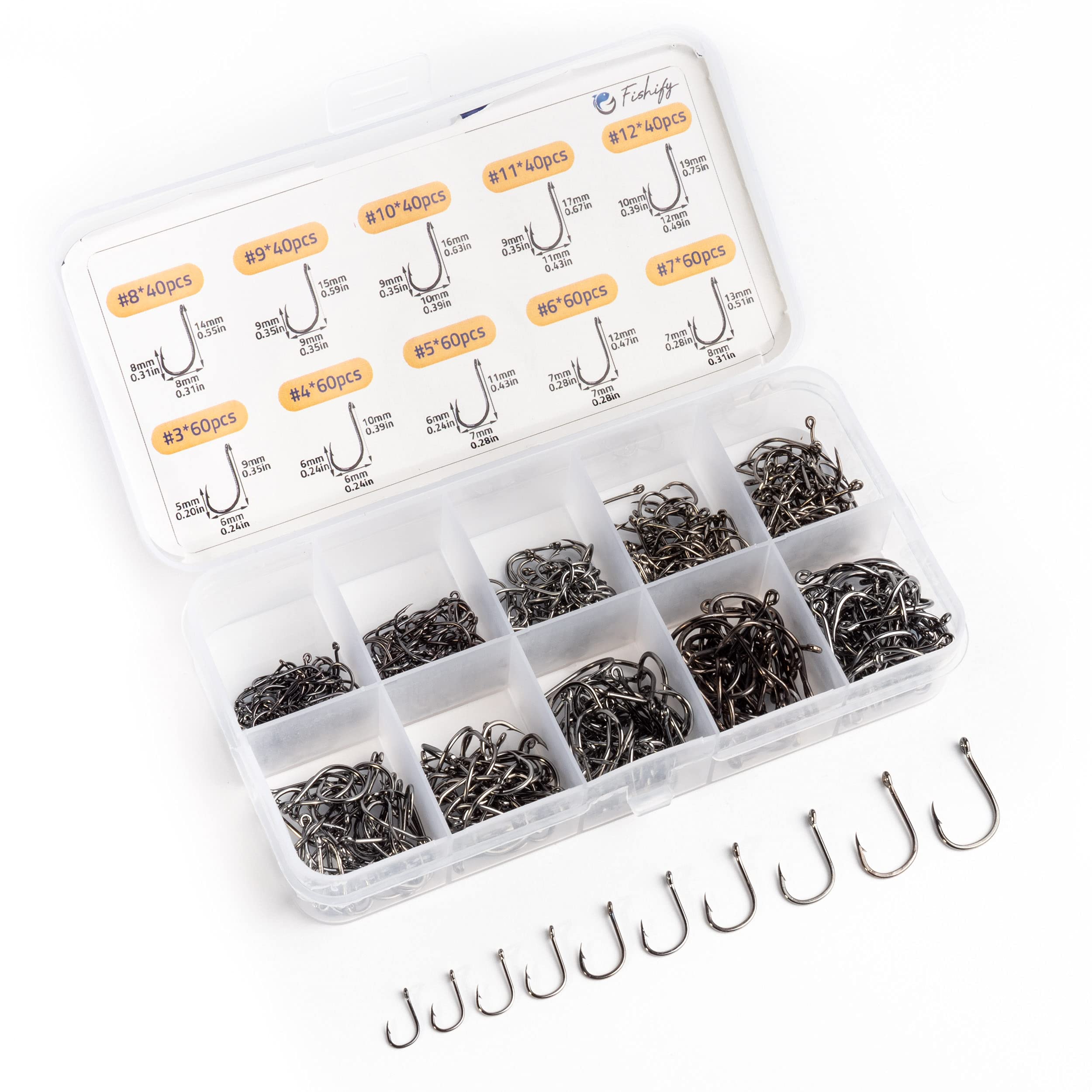 Fishify Angelhaken Set inkl. Sortierbox - 500 Stck in verschiedenen  Gren | Hakensortiment aus hochwertigem kaltgeschmiedetem Stahl mit  Widerhaken, ...