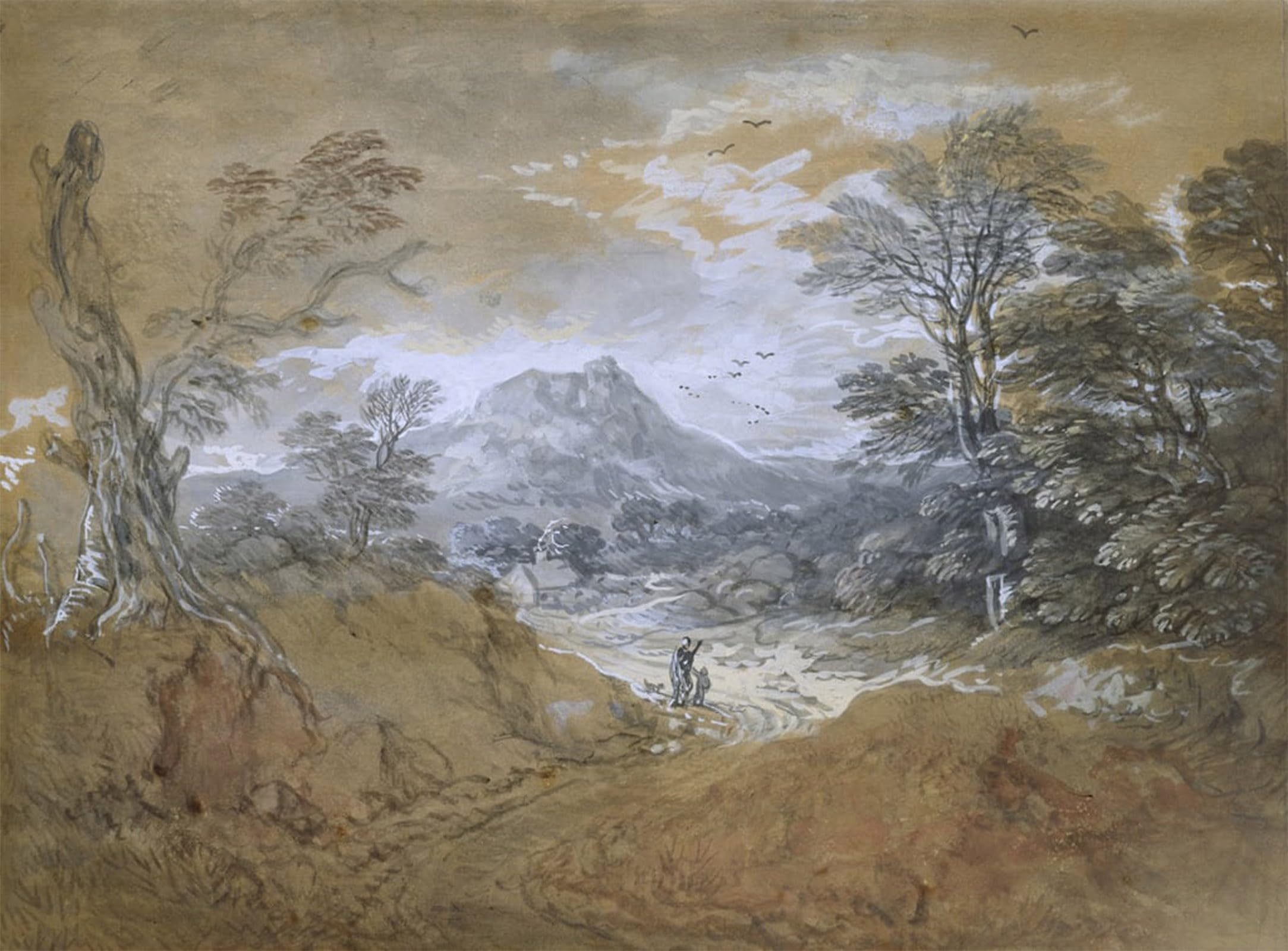 ARTXLXXBN Famous Painting Canvas Artwork Graffiti Print Landscape with a Road At the Edge of a Wood by Gainsborough Portrait Canvas Image for Home Decor 60x90cm