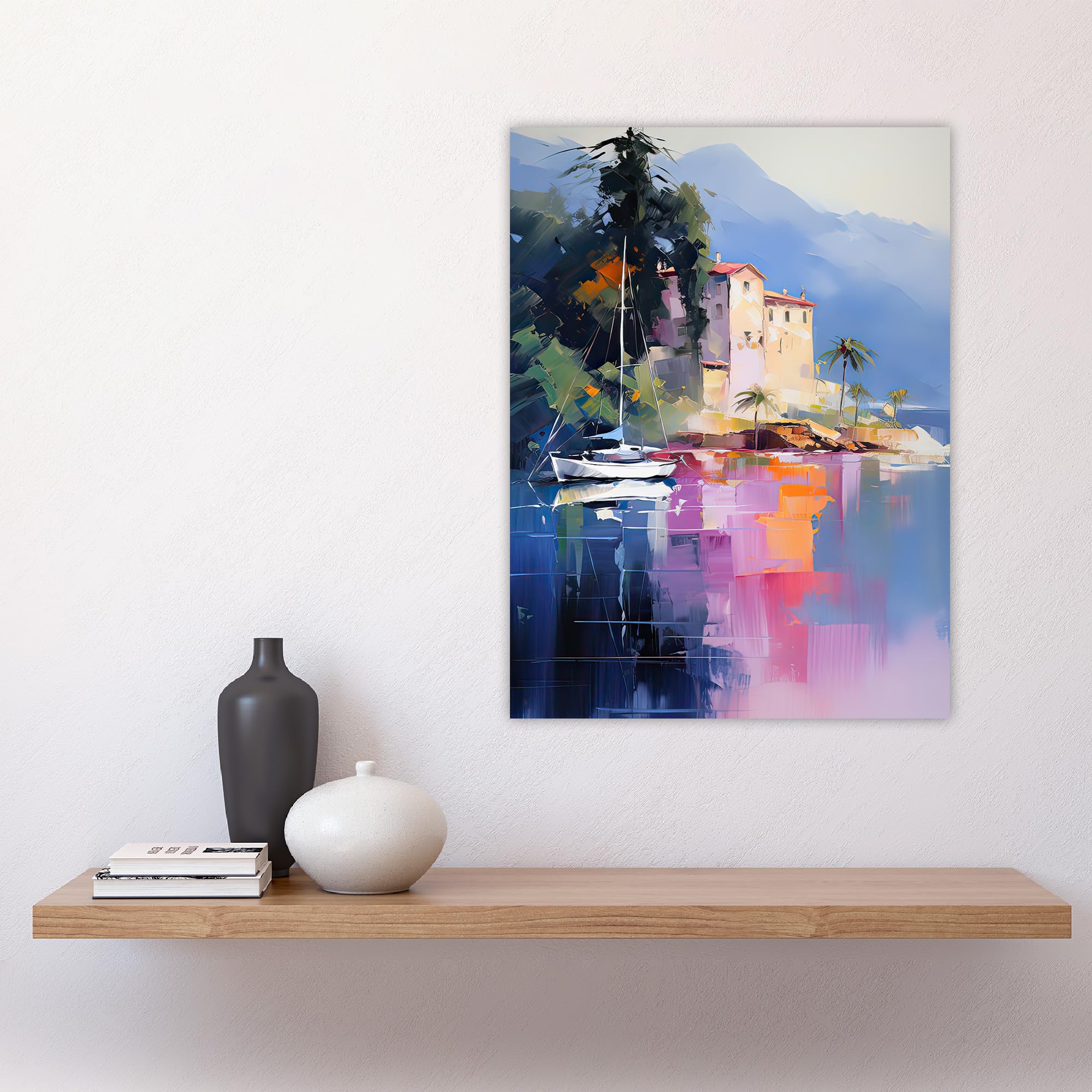 Artery8 Sail Boat on Lake Como Colourful Oil Painting Scenic Italian Landscape Large Wall Art Poster Print Thick Paper 18X24 Inch - Image 4