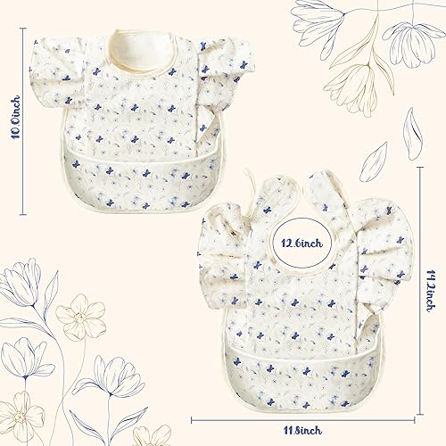 Miniatura 2 de 3 delantales para bebés a prueba de desorden para alimentar, baberos de comida con receptor, delantal impermeable ajustable floral, baberos a prueba