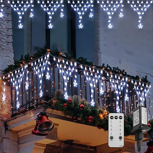 Luces de Navidad para exteriores, luces de decoración de Navidad, 218 luces LED de carámbano de 13.8 pies con 8 modos, 12 gotas de luces colgantes