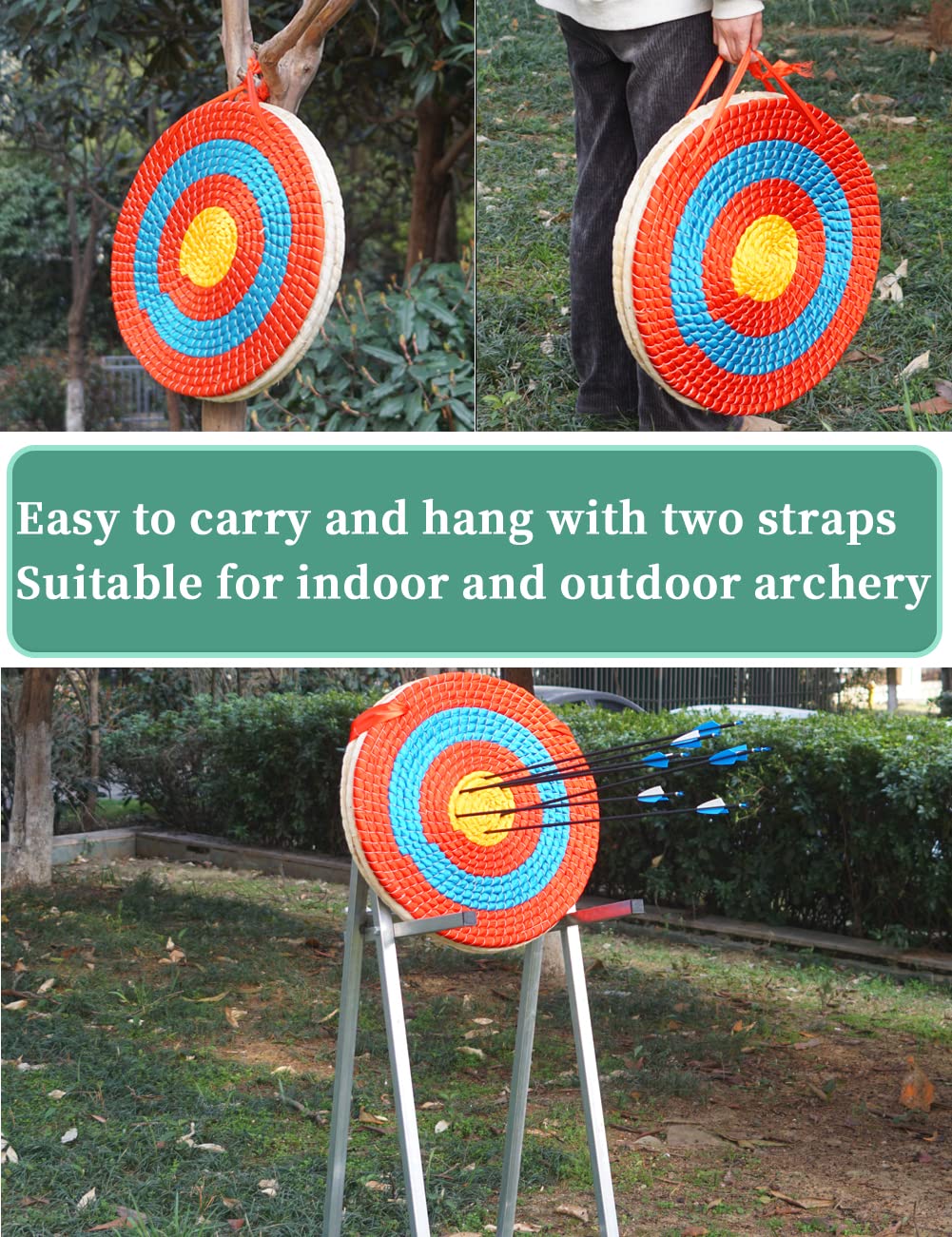 longbowmaker 50 x 50 x 6 cm - Cible ronde traditionnelle en paille - Pour débutants