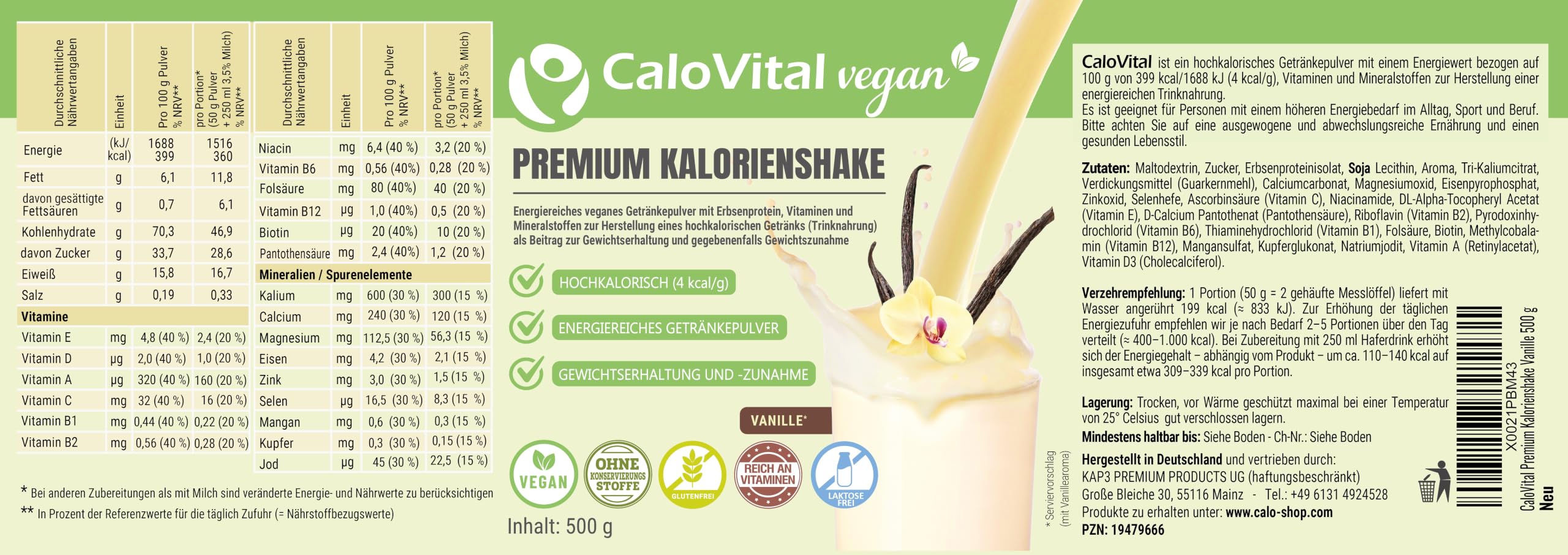 CaloVital Set risparmio di frullati calorici, vaniglia, fragola e cioccolato | Cibo vegano, cibo per astronauti con carboidrati, proteine, vitamine e minerali