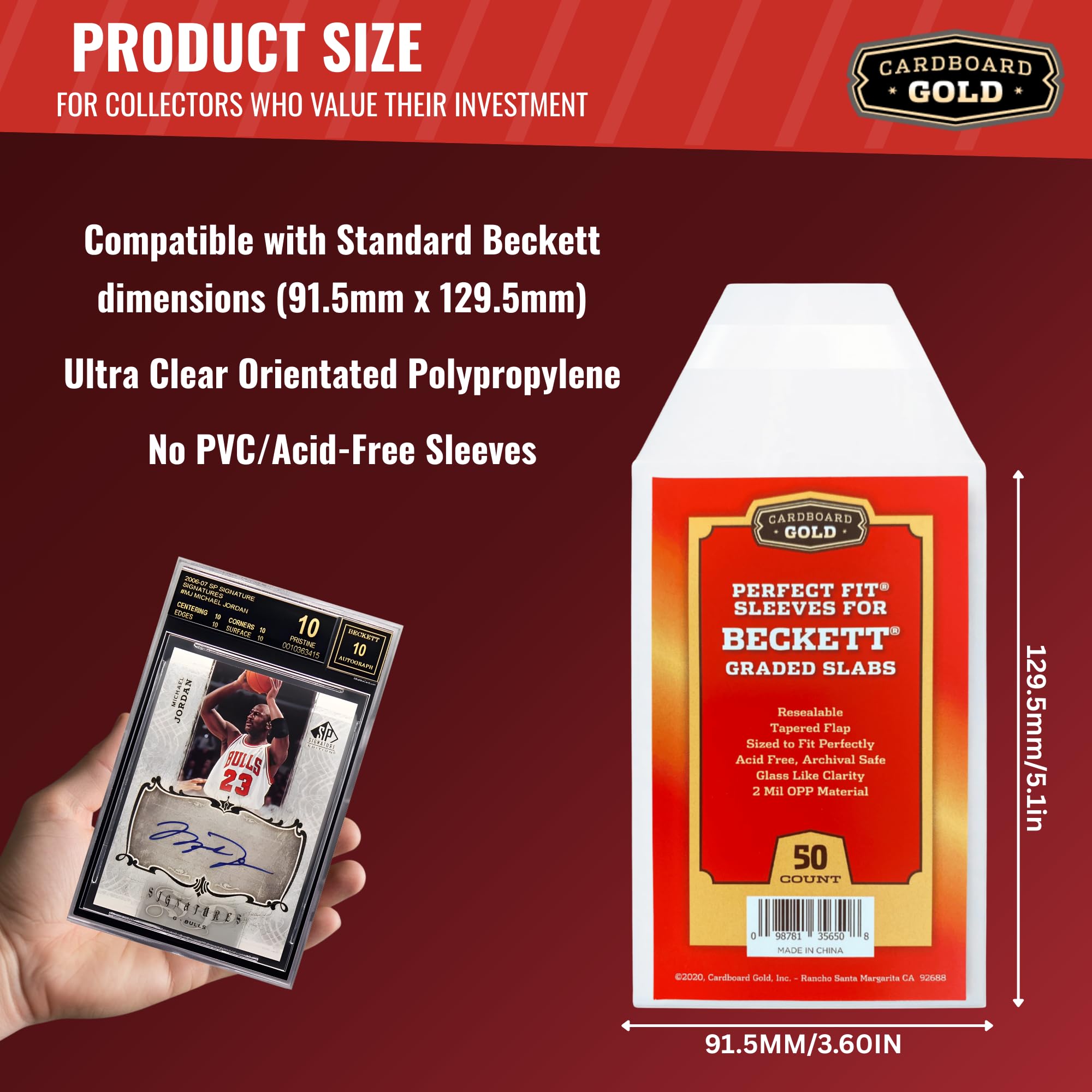 Amazon.com: Cardboard Gold BGS Graded Card Sleeves 91.5x129.5mm - Crystal  Clear 2mil OPP Slab Sleeves for Beckett Slabs - Perfect Fit Resealable  Protection for Collectors