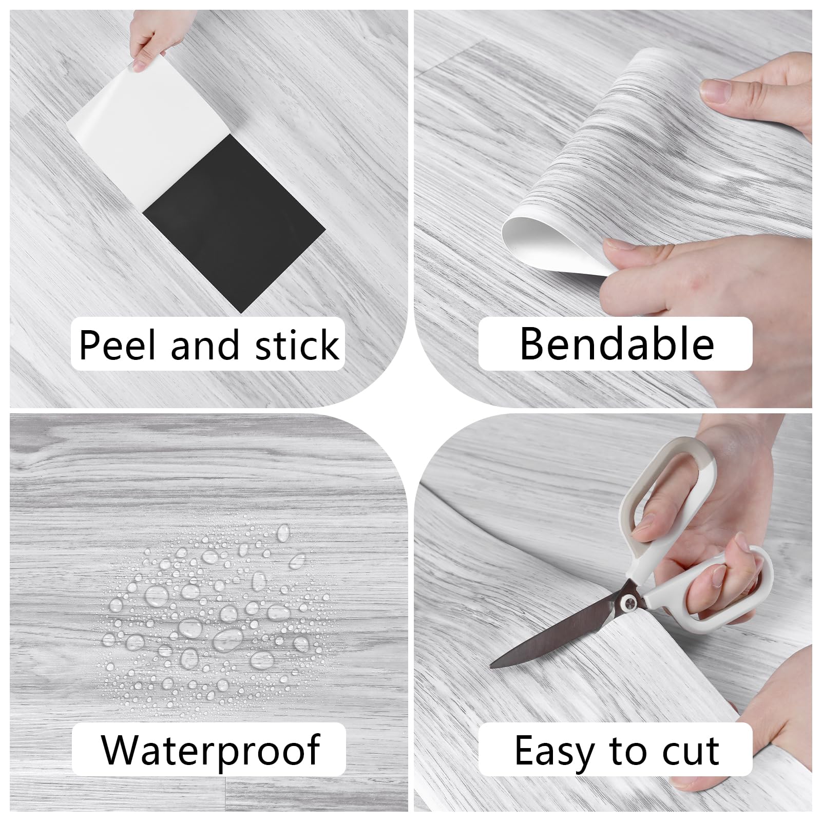 24 Pezzi Pavimento PVC Adesivo Effetto Legno Piastrelle Adesive Cucina Lavabili Grigio Bianco Parquet Linoleum 90cm x 15cm