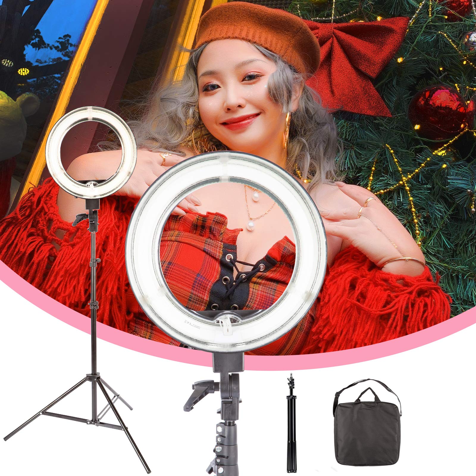 Luce ad anello da 34,3 cm con treppiedi per il Live Streaming Make Up, 40W Dimmerabile Kit di bellezza per YouTube TikTok Video Vlogging Fotografia Selfie Foto