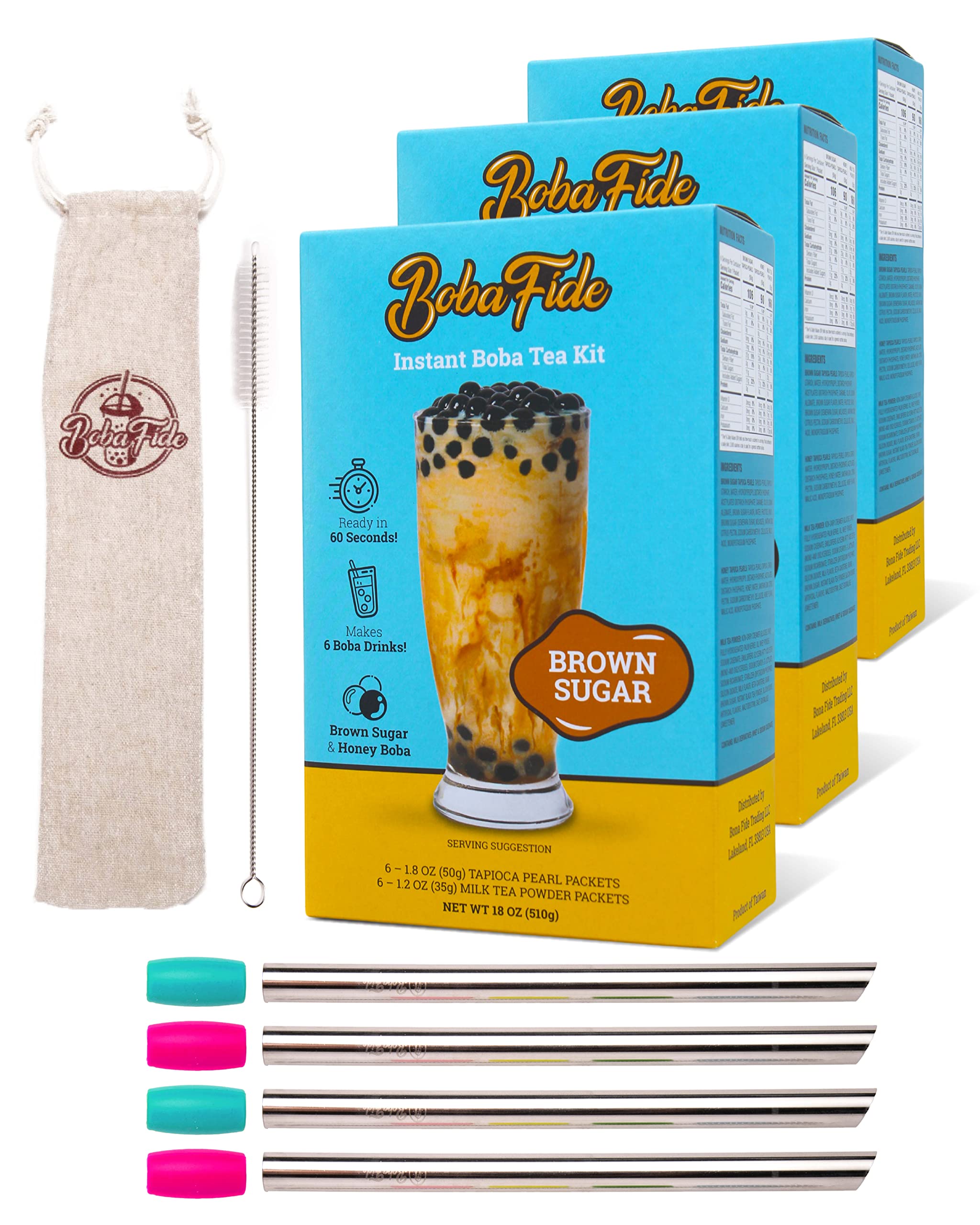 Buy BOBA FIDE Instant Boba Milk Tea Kit 18 Pack Chewy Brown Sugar Boba & Honey Boba Tapioca