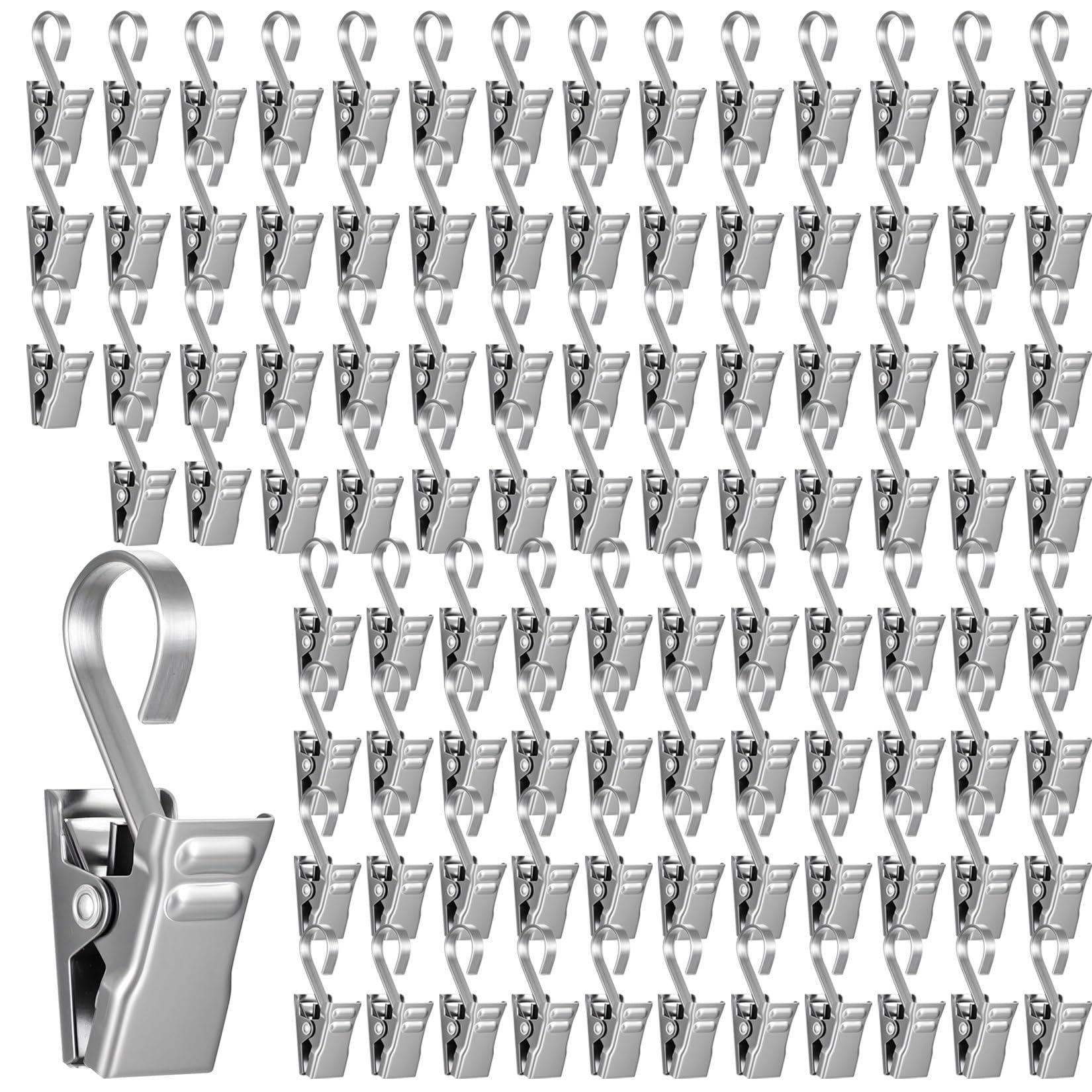 Set van 100 metalen clips, haken voor gordijnen en gordijnen, gordijnringen met clip, douchegordijn, metalen klemmen, zilver Set van 100 metalen clips, haken voor gordijnen en gordijnen, gordijnringen met clip, douchegordijn, metalen klemmen, zilver