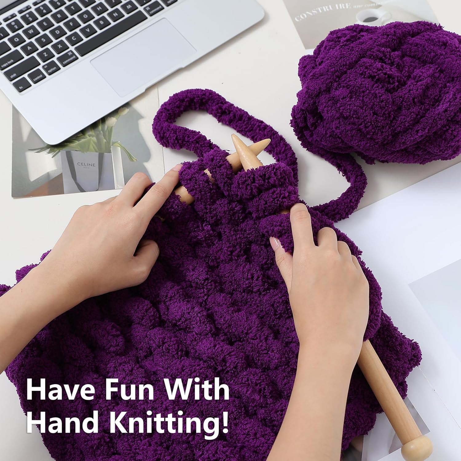 Cozyful Chunky Yarn for Hand Knitting - #10 Chunky Chenille Yarn, Jumbo Big Thick Chunky Yarns for Crocheting, Super Bulky Chunky Knit Blanket Yarns, 8 Skein (22 yds 8 oz Each Skein), Dark Purple thumbnail