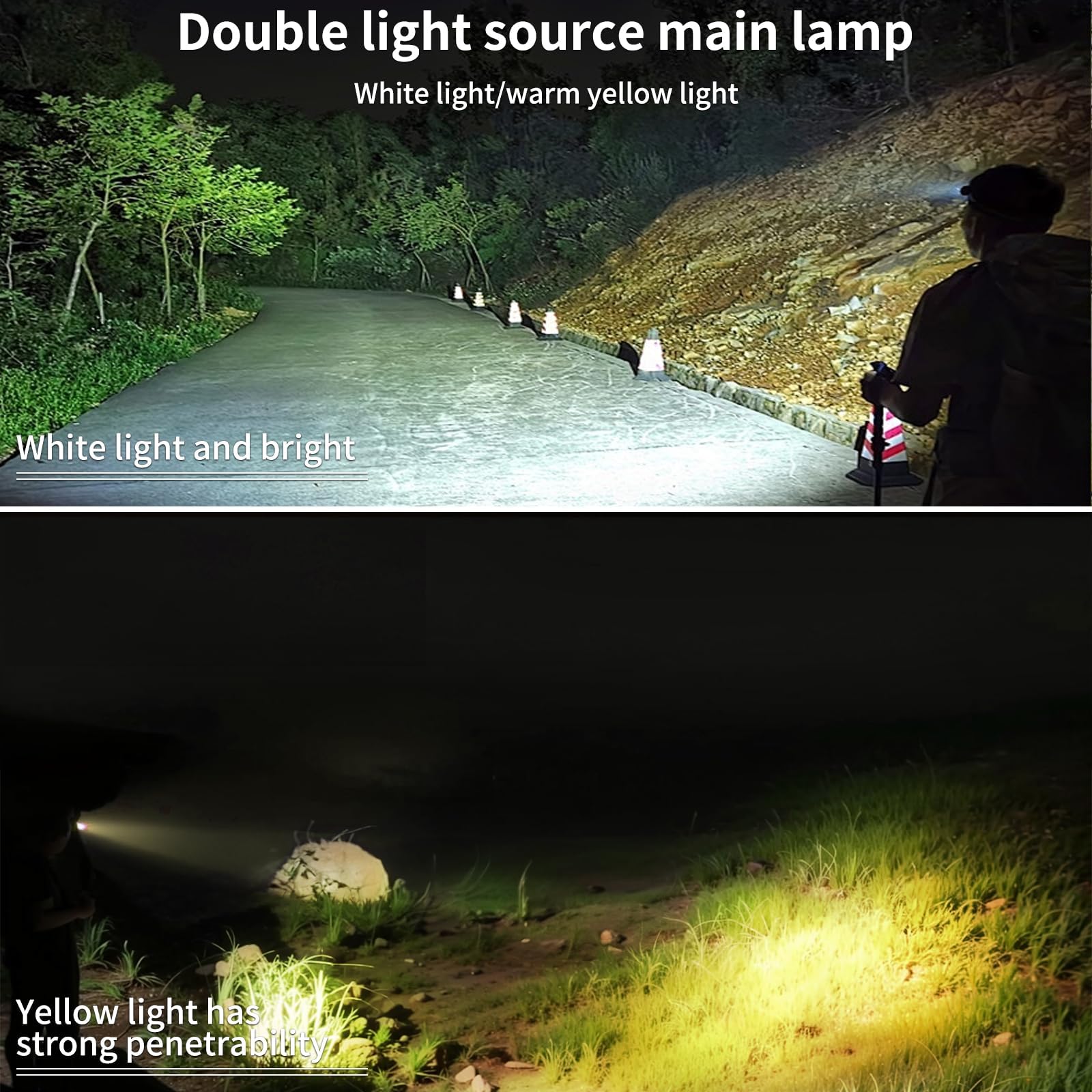Chasinglee 3000 lumen, super luminosi, ricaricabili tramite USB, lampada frontale a LED,regolabile, impermeabile, con sensore di gesto, adatta per campeggio, ciclismo, pesca durante（Confezione da 2）