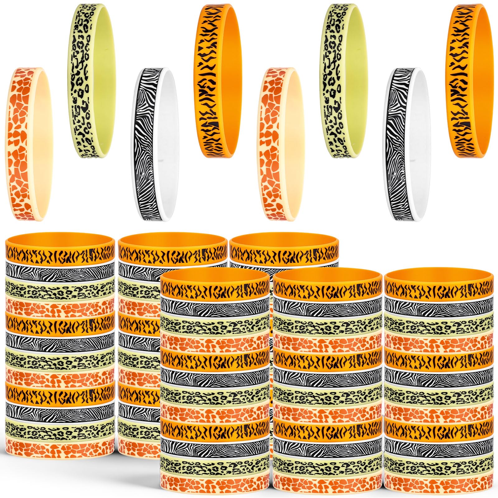 Skylety Animal Print Rubber Bracelets Safari Silicone Bracelets Animal Theme Rubber Bracelet Waterproof Wristband for Jungle Birthday Party Favors