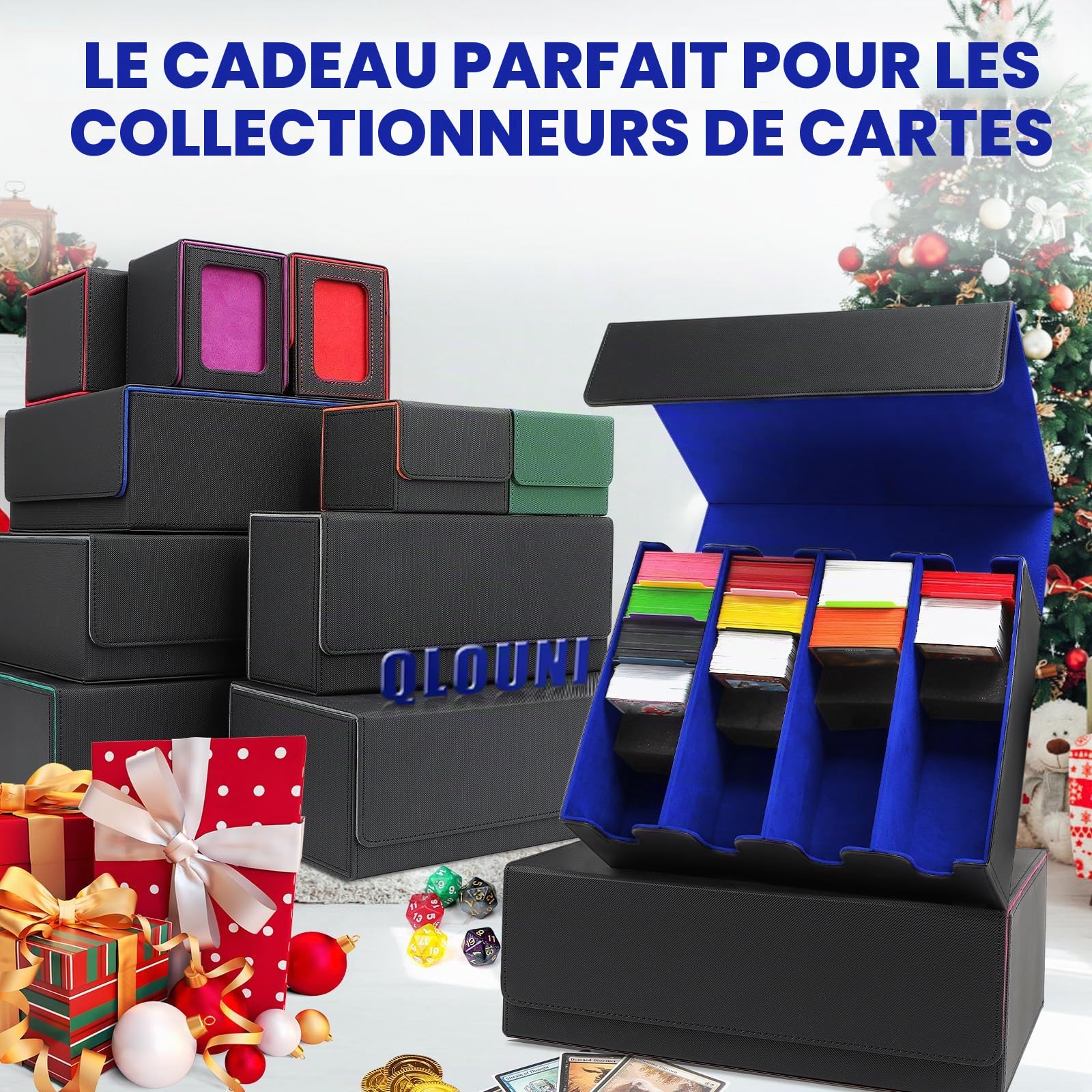 Boîte à Cartes pour Plus de 2800+ Cartes, Boîtes de Rangement pour Cartes à Collectionner Avec 24 Séparateurs, Boîtes Magnétiques de Qualité Supérieure, pour Cartes TCG Magic(Noir Bleu)