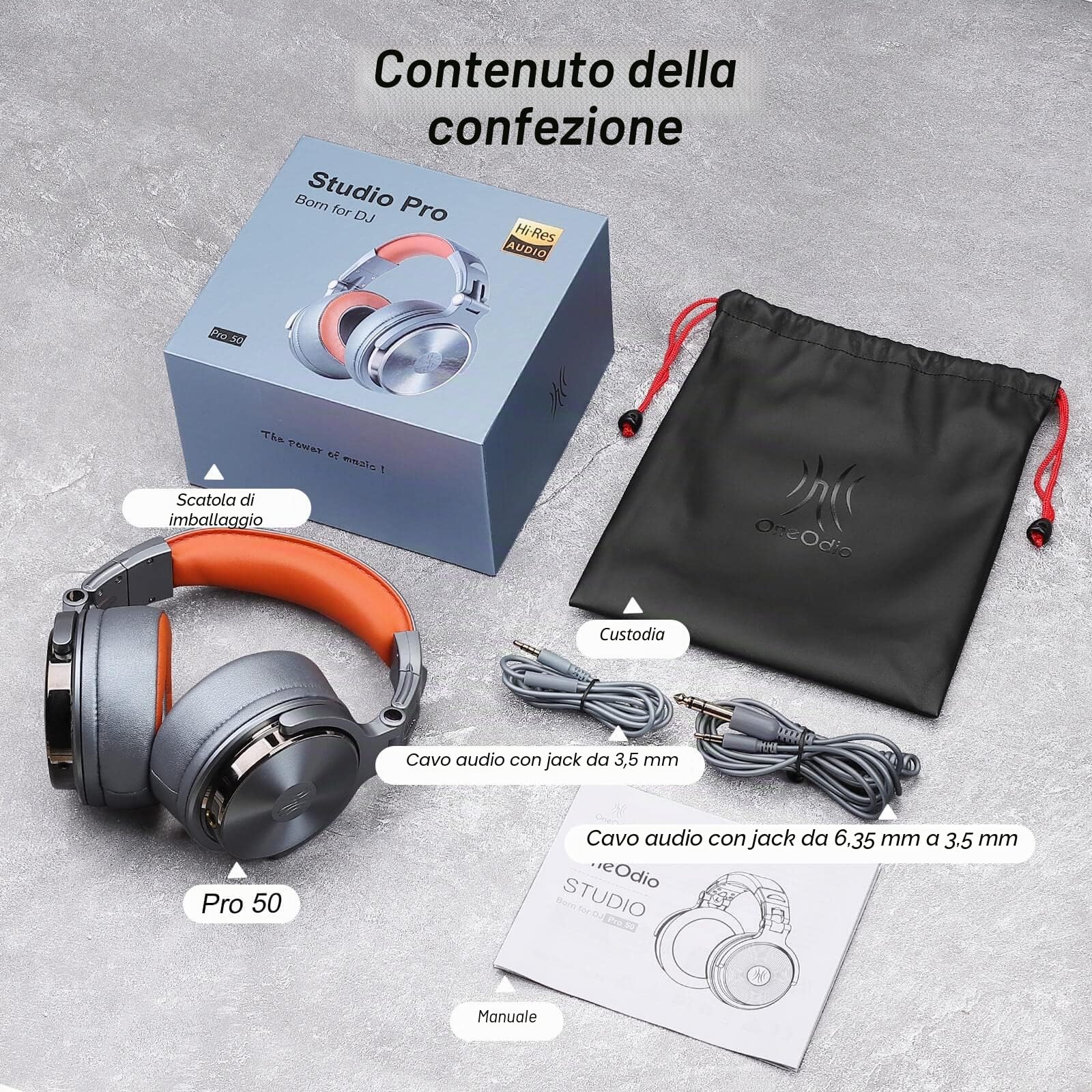 OneOdio Cuffie over-ear ad alta risoluzione per monitoraggio e mixaggio da studio, cuffie cablate professionali senza adattatori, con padiglioni in pelle proteica, driver da 50 mm (Pro-50 blu