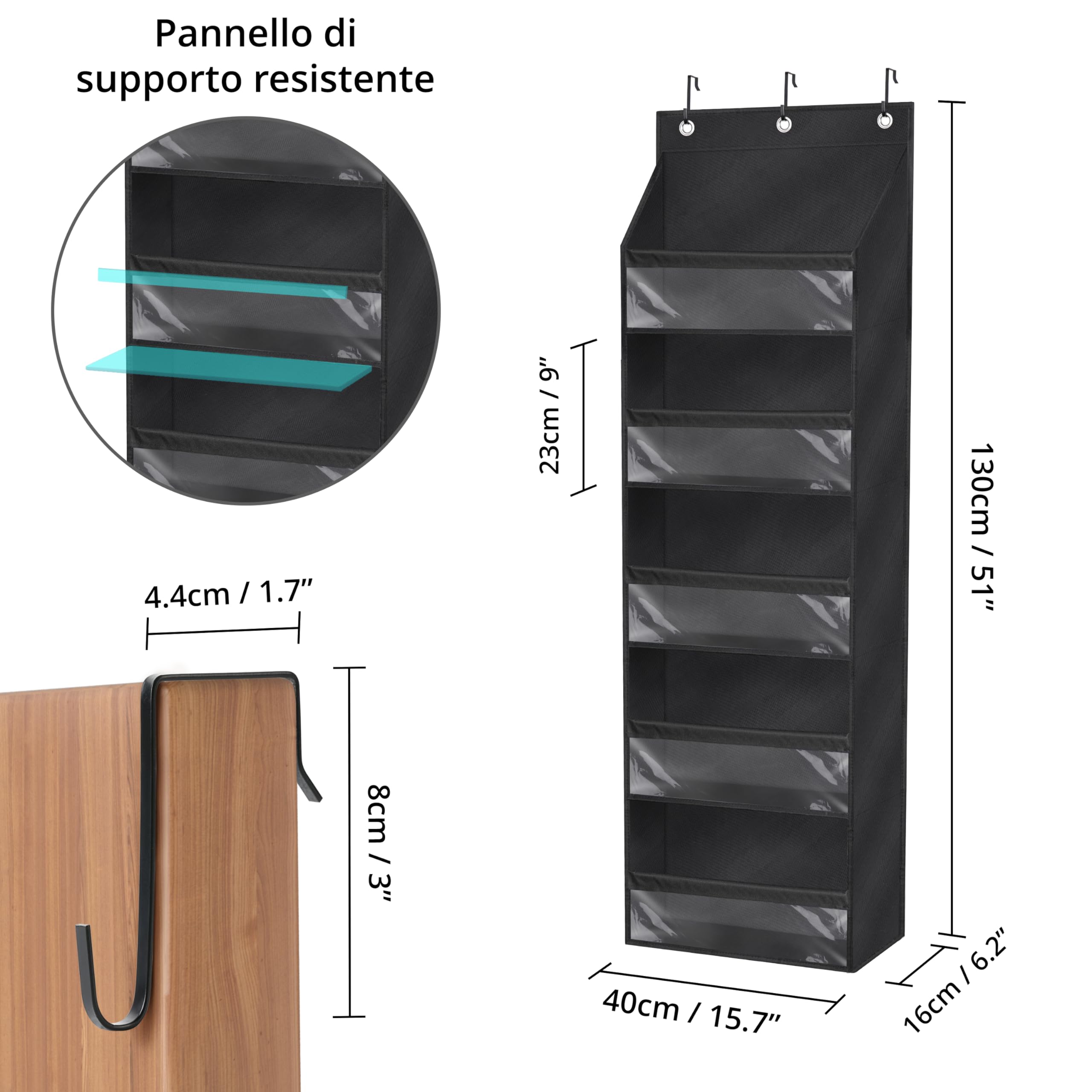 Winter Shore Organizer Porta - Portatutto Armadio da Appendere con 5 Tasche - Pannello Portaoggetti per Filati, Borsette, Asciugamani e Altro - Organizer Multitasche per Lavanderia, Bagno e Dispensa
