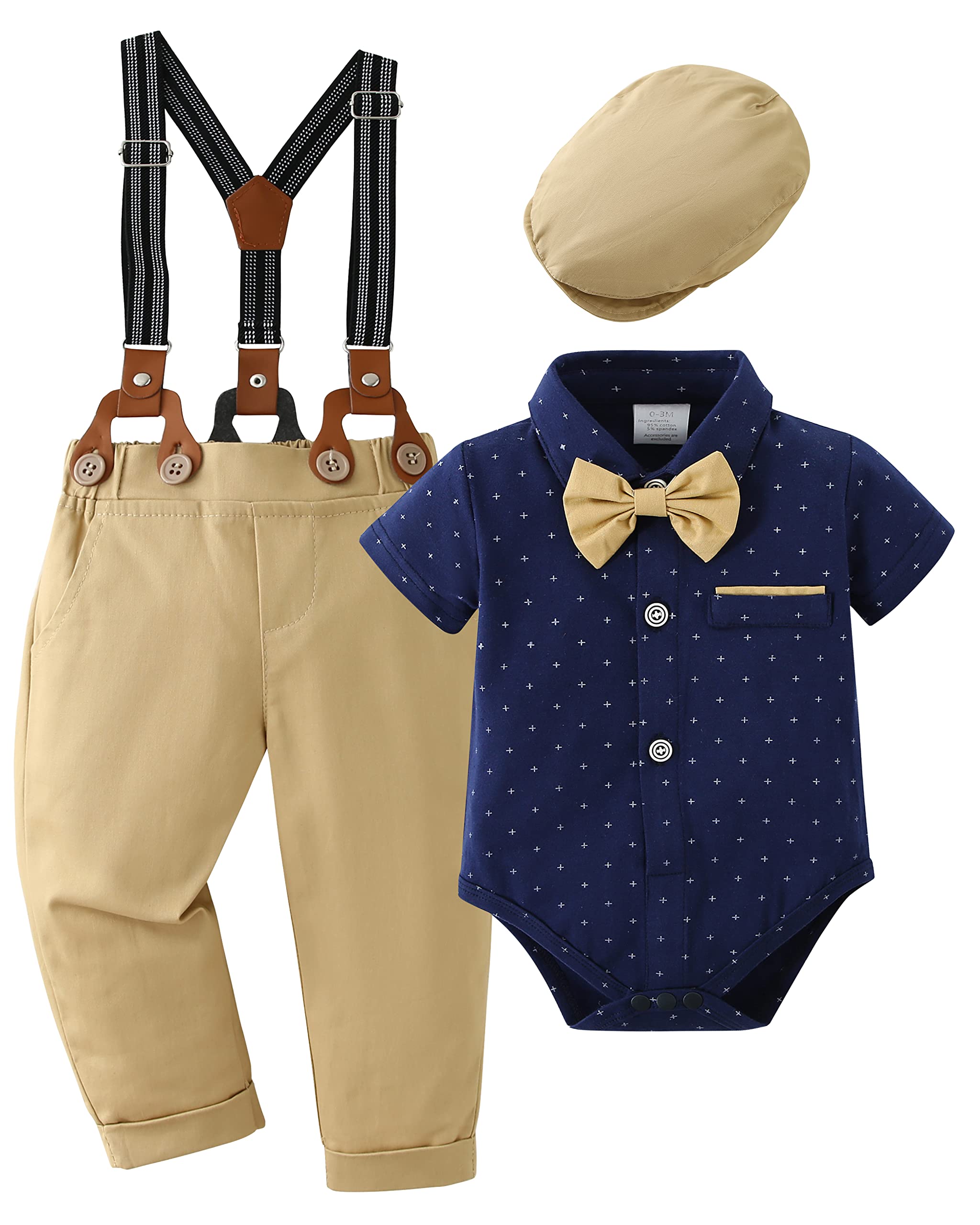ZOEREABaby Boy Gentleman Outfits Clothes Set 0-18 Months Romper Jumpsuit with Bow Tie + Suspender Pants Infant Wedding Suit Clothing Sets