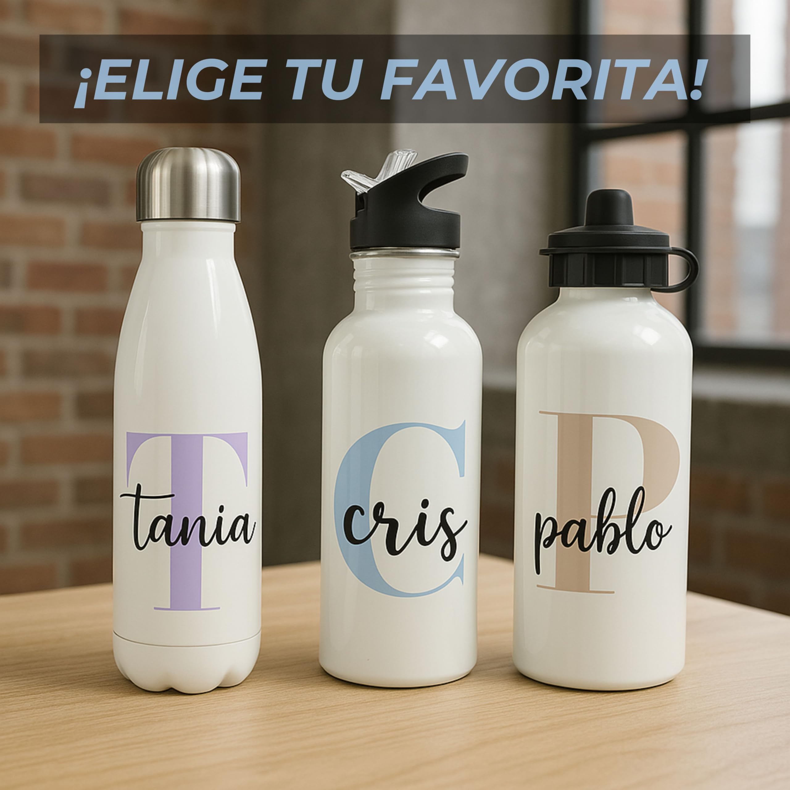Botella Personalizada Nombre. Botellas de Agua Personalizadas. Botella agua acero inoxidable personalizada Gimnasio. Regalo Personalizado Mujer Hombre. Regalo Dia de la Madre. Straw Stop 600ml