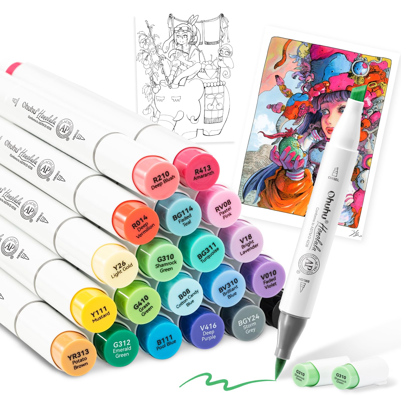 Amazon | Ohuhu マーカーペン 筆タイプ 24色 初心者 プロも愛用