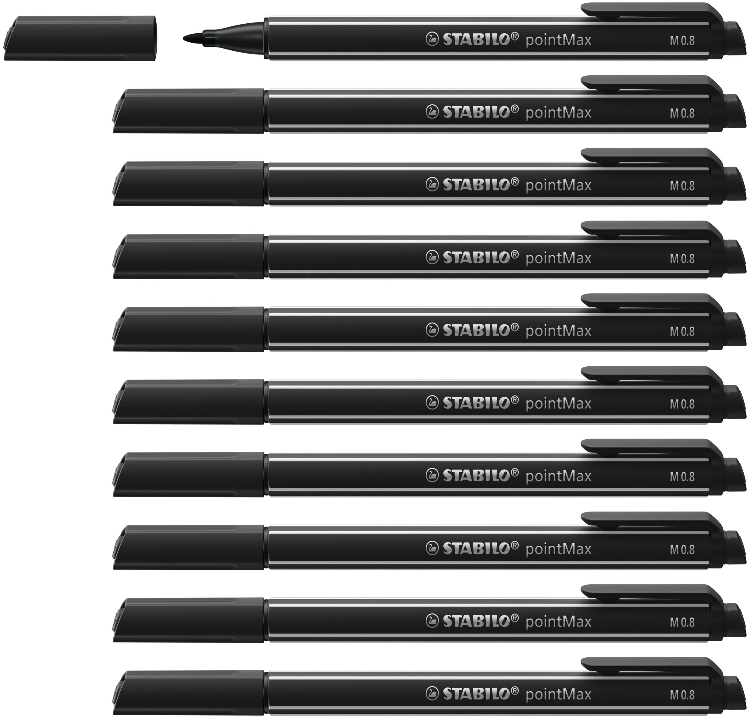 STABILO Filzstift pointMax 0.8 mm Spitze, 10er Pack, schwarz