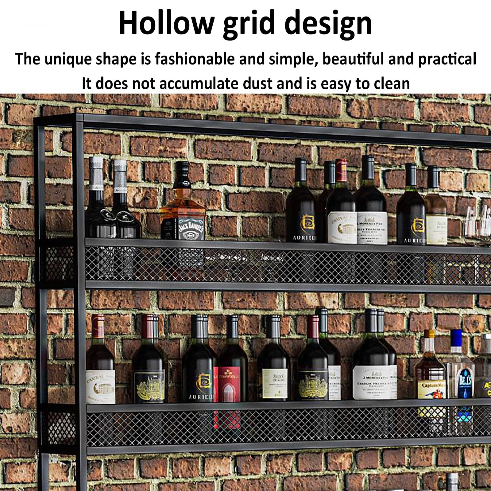 Moderno estante de vino de metal montado en la pared con luz LED, estantes flotantes para botellas de licor y vasos, elegante solución de almacenamiento de cocina