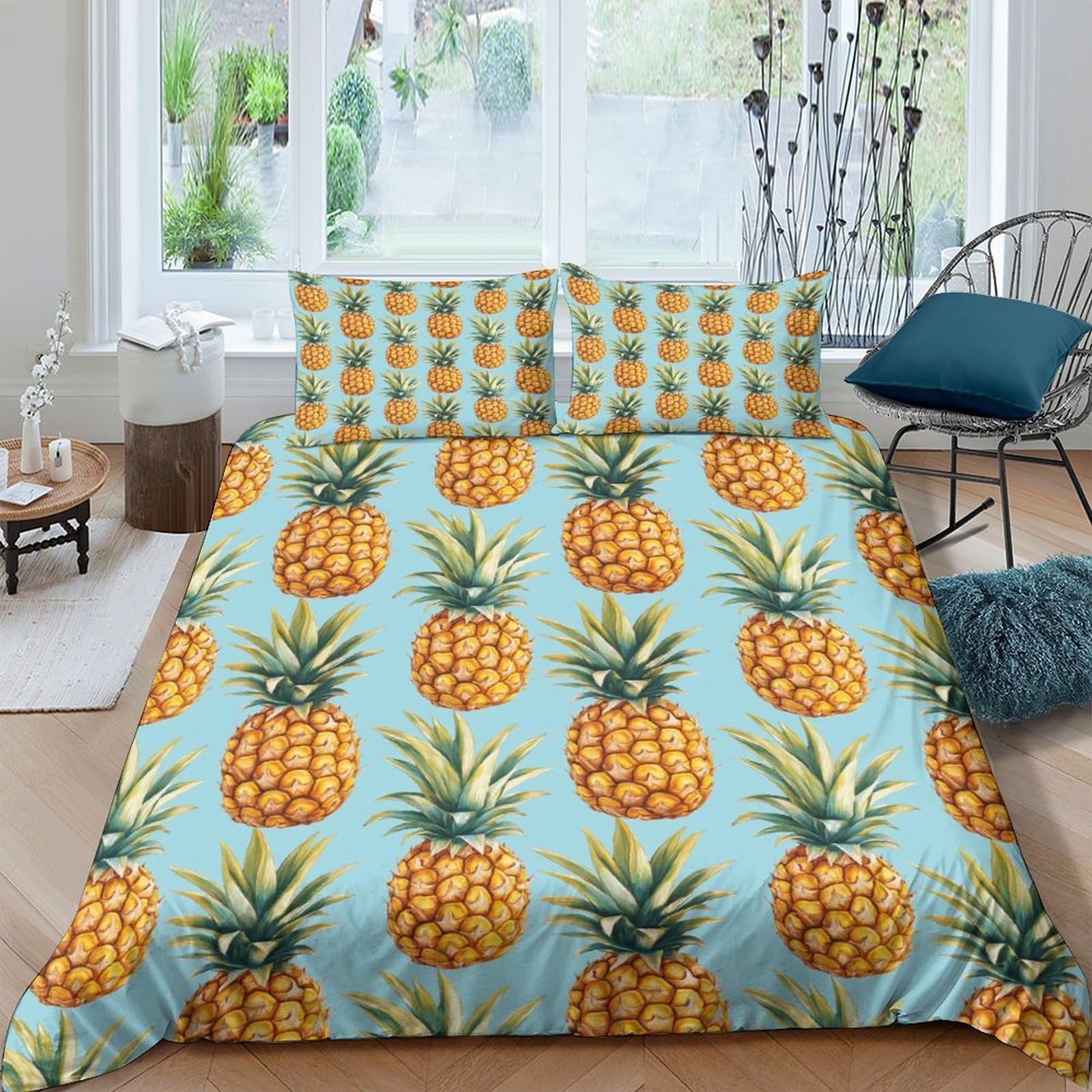 Ctjqhvkz Style-4 3D Printed Pineapple Fitted Sheet Microfiber Yellow Tropical Fruit Bed Cover Slip-Resistant Washable Decor For Bedroom Guest Room Single（135X200cm）