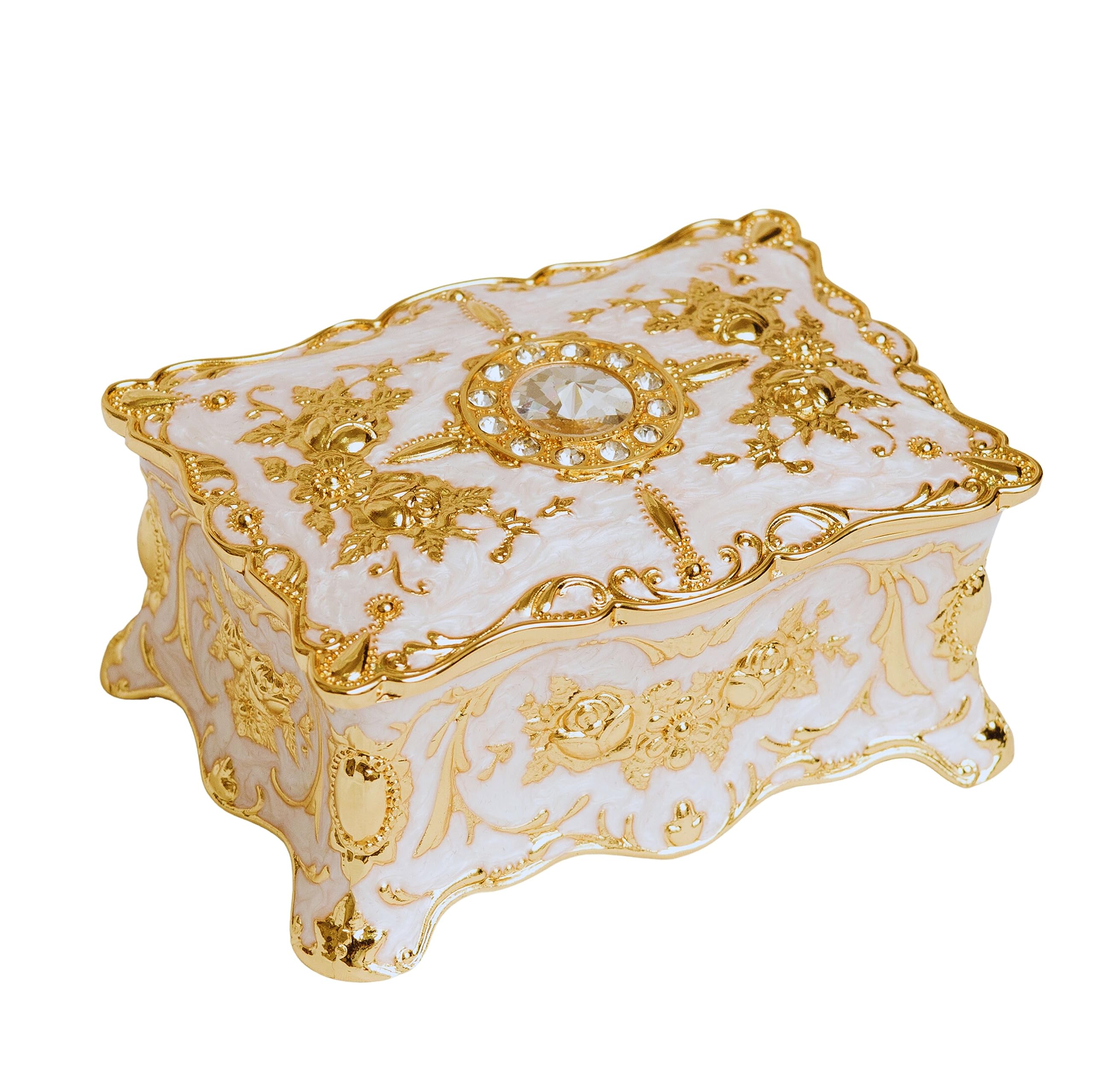 HolyFireHolyFire Mini Jewelry Boxes Gift - Small Jewelry travel Case - Trinket Organizer with Lid Earrings Rings Vintage Treasure Keepsake Box for Women Girls Kids, Gold