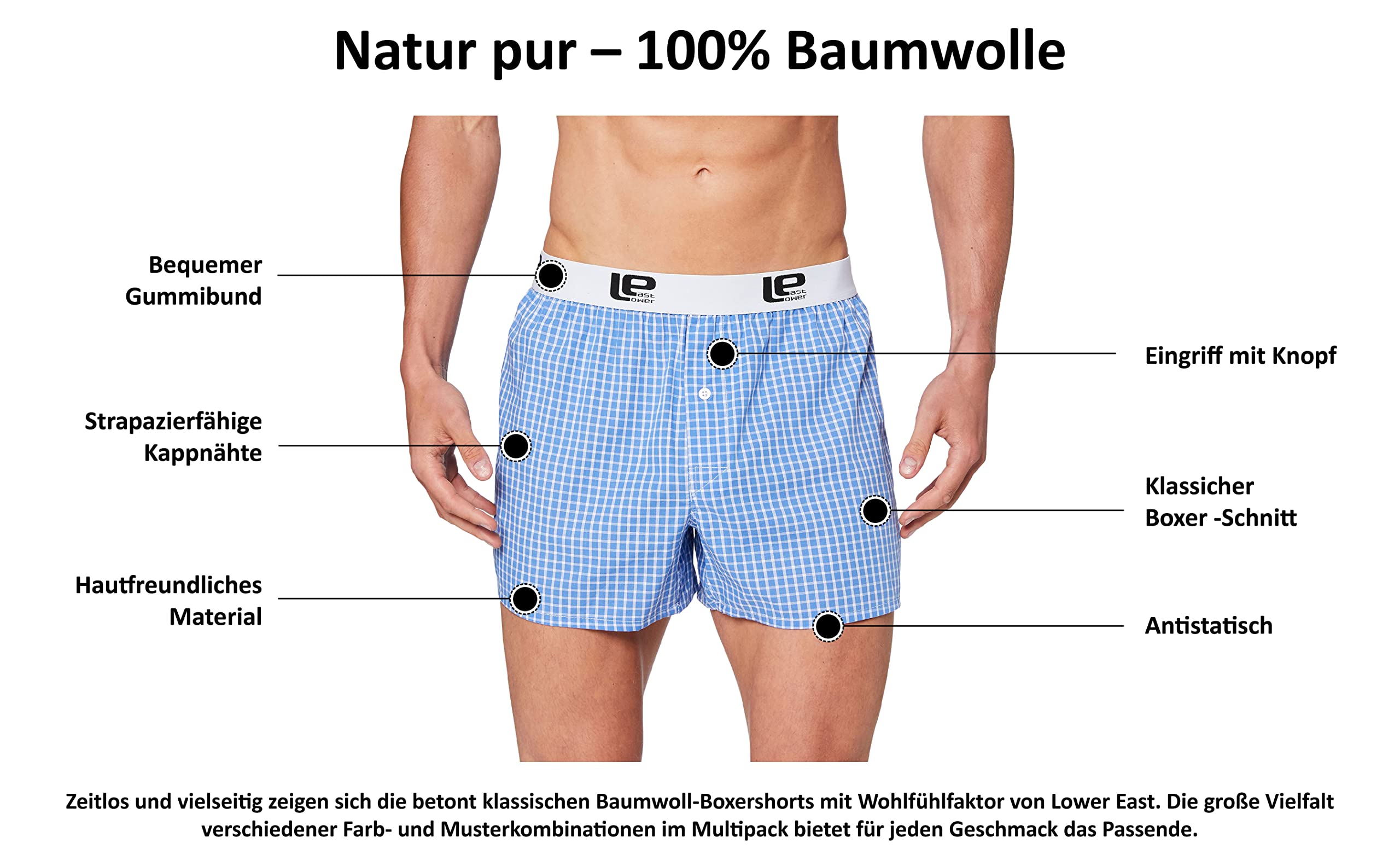 Lower East American Boxershorts Herren 10 Pack I 6 Pack aus 95% Baumwolle und 5% Elasthan I Unterwäsche Herren, Unterhosen für Männer