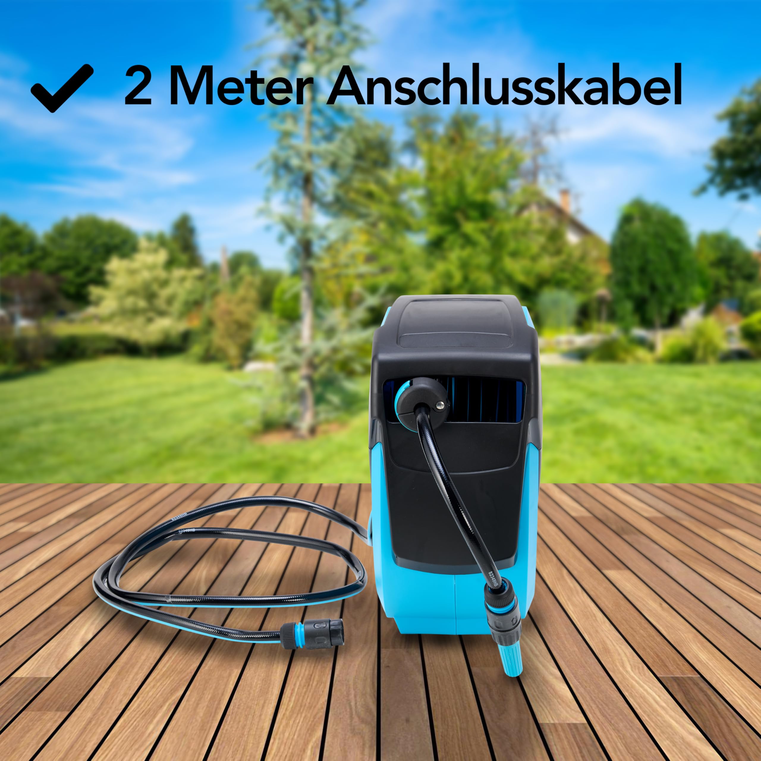 Brixy Schlauchbox – 25 Meter – Schlauchhalter – Gartenschlauch mit Aufroller – 180° drehbar – automatisch – Schlauchaufroller
