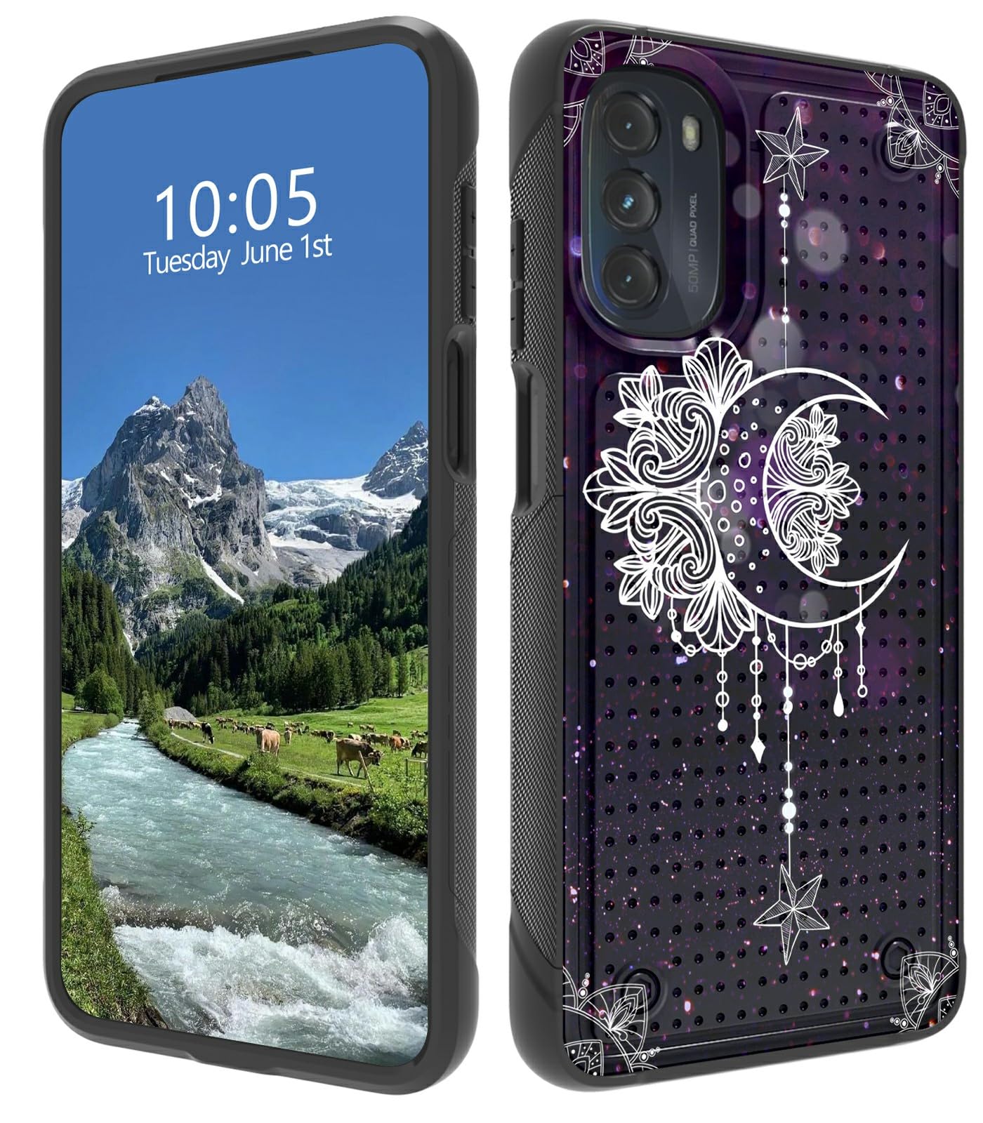 DIGTIALL Case for Moto G 5G 2022 Dual Layer Hard PC Textured Back & Soft TPU Bumper Shockproof Protective Cover for Moto G 5G 2022, Moonflower