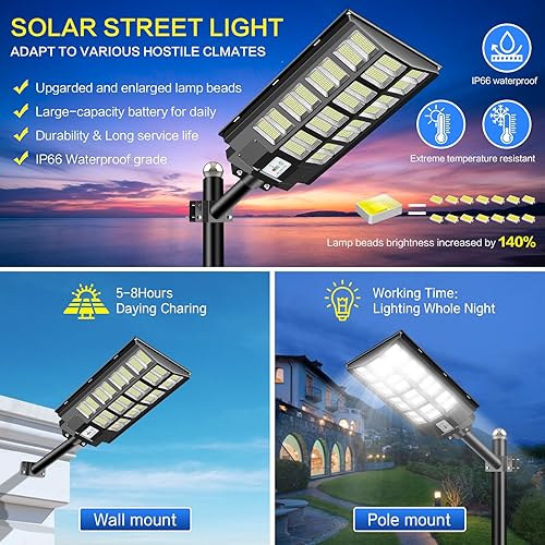 Miniatura 2 de CEDIO Farolas solares al aire libre  Luces solares de estacionamiento 4800 W 300000 lm LED luz solar de calle del atardecer al amanecer, luces