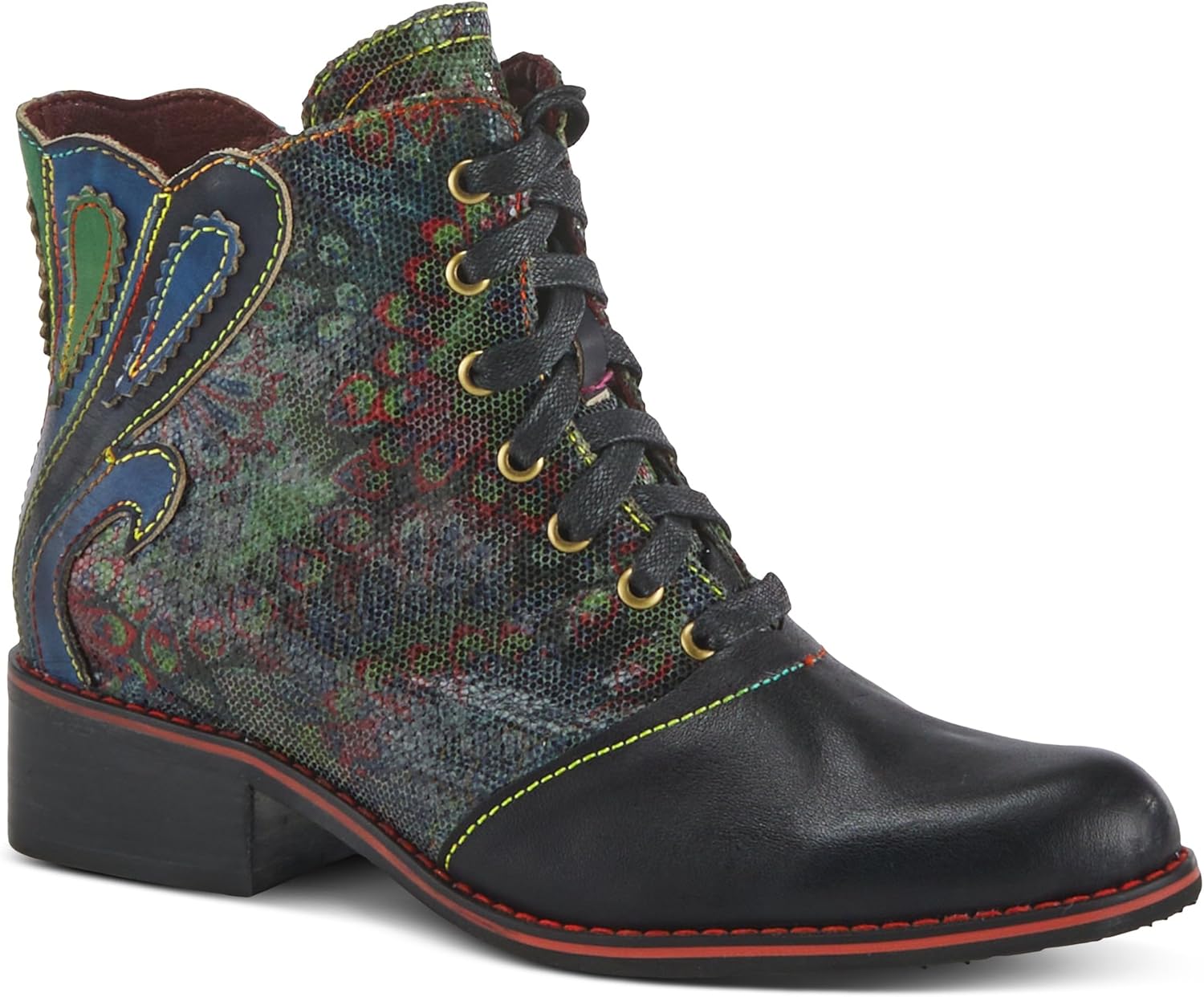 Spring Step L’Artiste Benatar Ankle Boots for Women – Hand-Painted Western Booties with Lace-Up & Zipper for All-Day Comfort