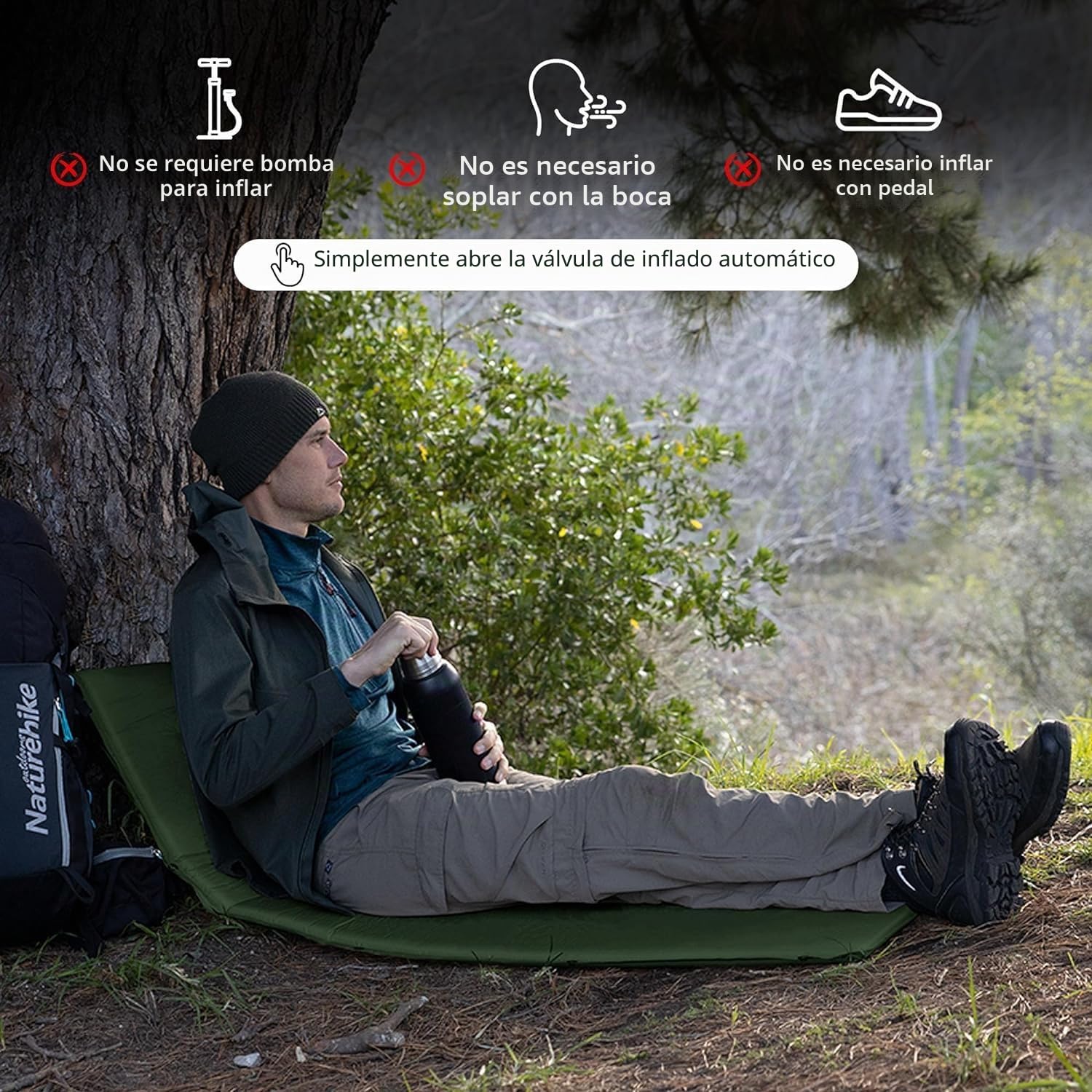 Naturehike Colchoneta Autoinflable 5 cm Acampar Resistente Conectar Múltiples Colchones Mochileros