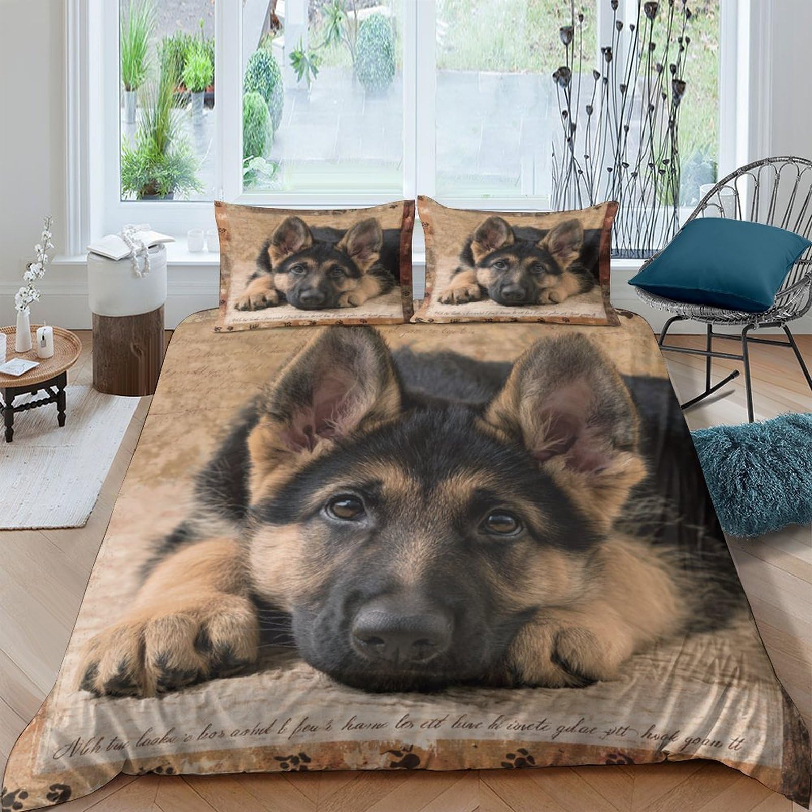 Ctjqhvkz Style-7 3D Printed German Shepherd Dog Fitted Sheet Microfiber Soft Animal Bed Cover For Bedroom Decor, Machine Washable Single（135X200cm）