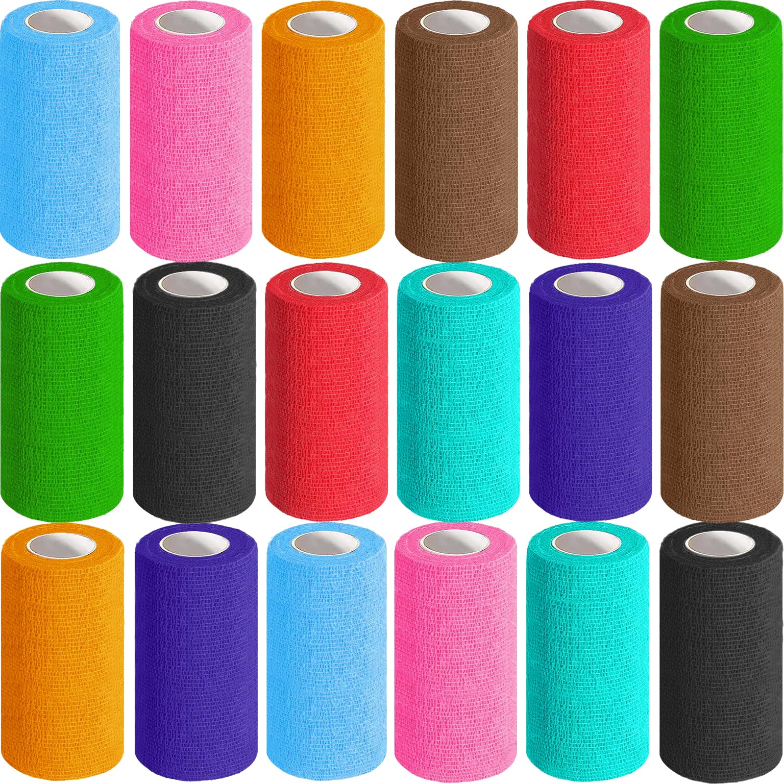 AZEN 18 Pack Self Adhesive Bandage Wrap, 4" X 5 Yards Elastic Cohesive Bandage Wrap, Color Athletic Tape, Tattoo Grip Tape Wra, Ankle Tape, Vet Wrap