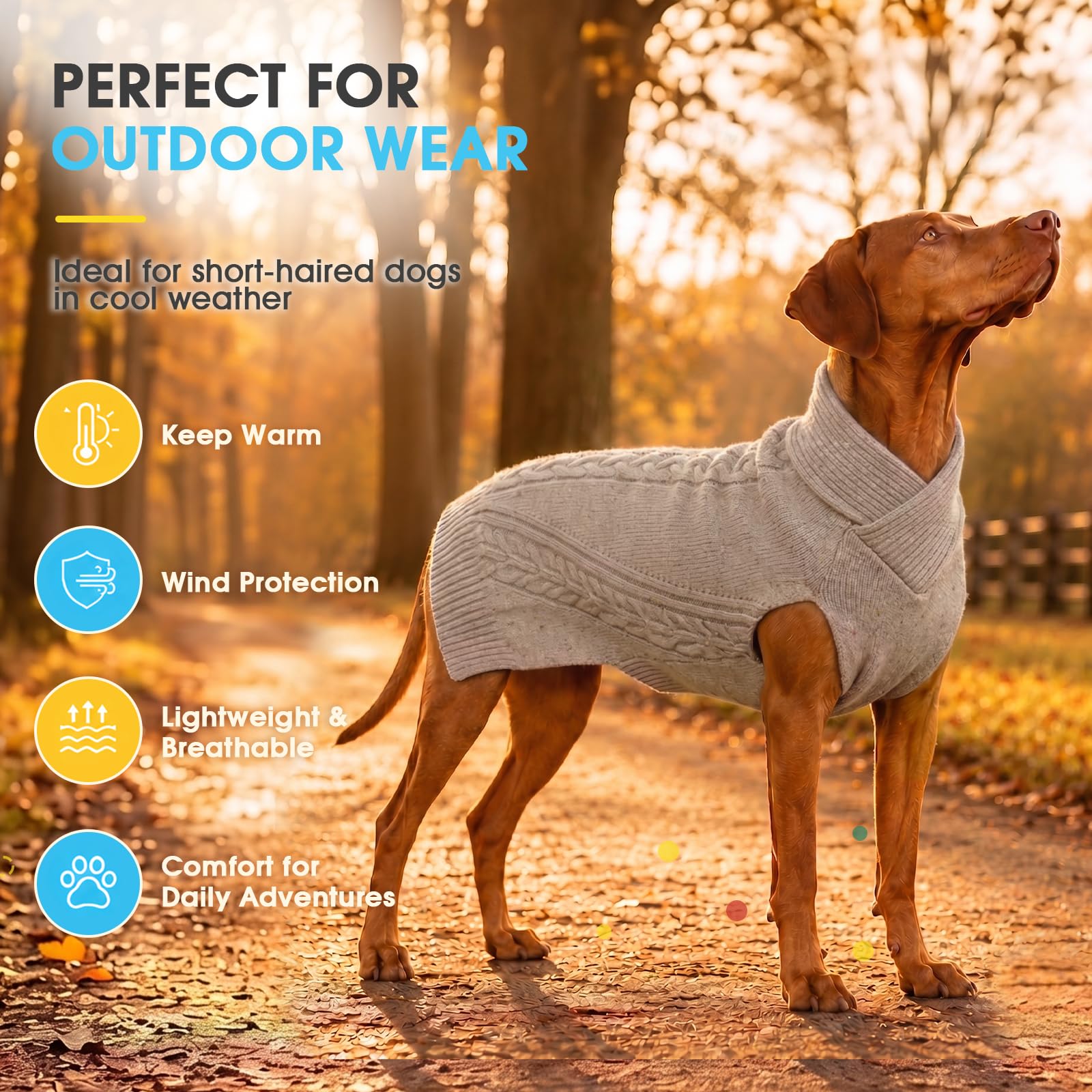 ROZKITCH Pull d'hiver en tricot torsadé pour chien avec col roulé – Chandail d'hiver doux et chaud avec trou pour laisse, pour chiens de petite, moyenne et grande taille, kaki, taille L